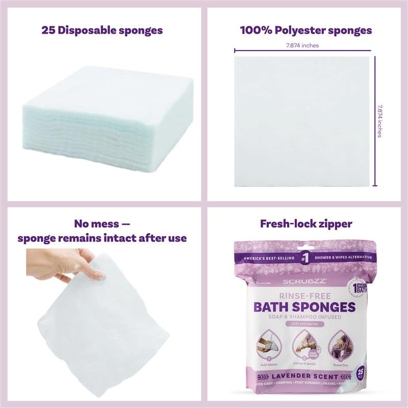 Disposable No Rinse Bathing Wipes - 25 Pack