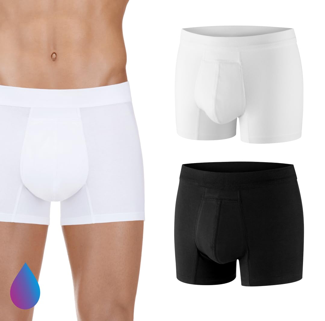 PROTECHDRY Washable & Reusable Urinary Incontinence Cotton Boxer Brief Underwear for Men - 5 Pack (