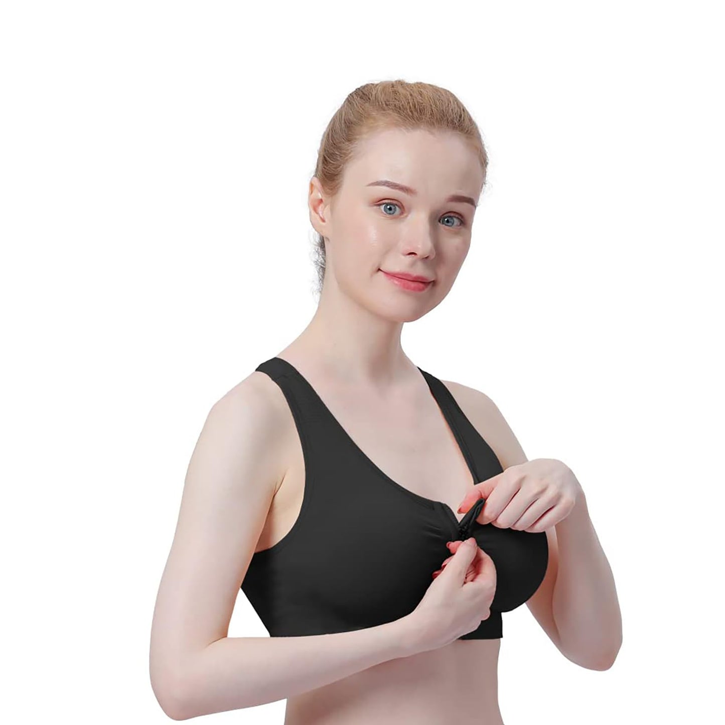 Women's Zip Front Sports Bra Wireless Post-Surgery Bra