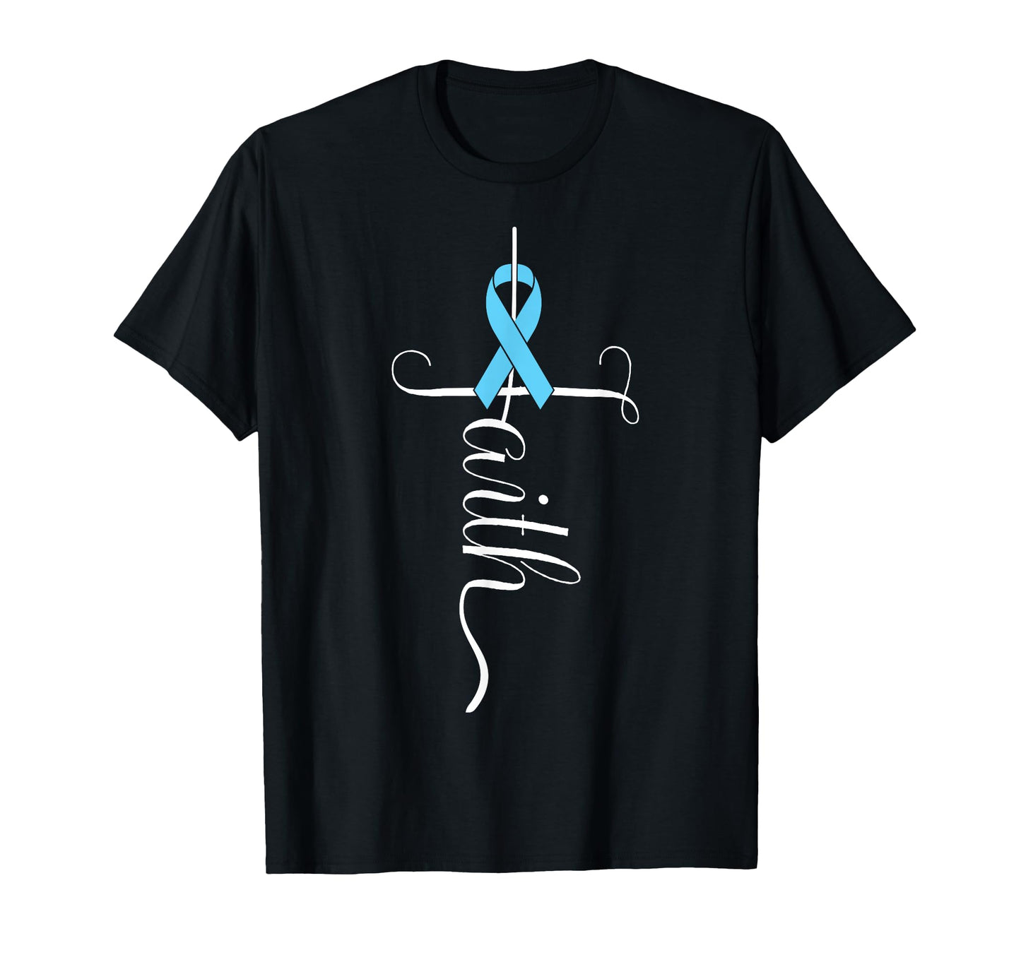Prostate Cancer Awareness Light Blue Ribbon Faith Survivor T-Shirt