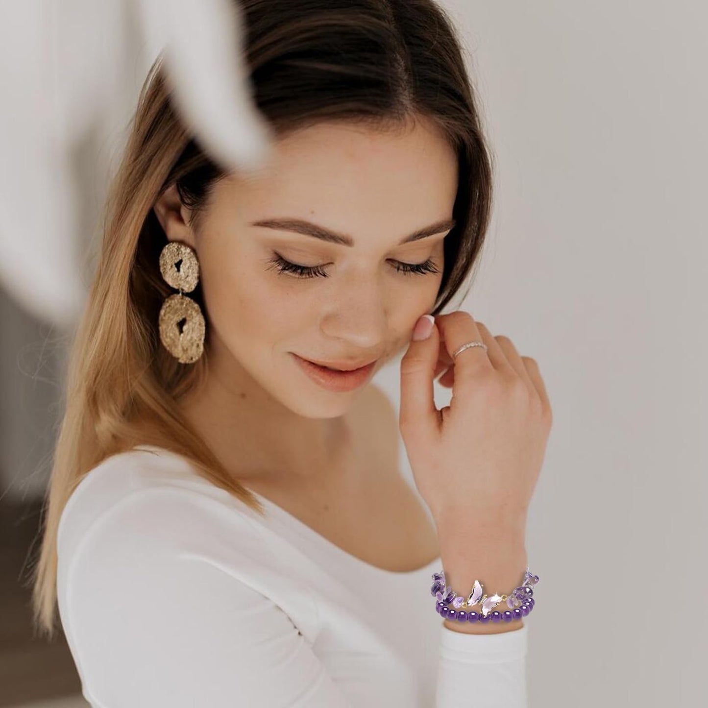 Artlunar Butterfly Bracelets Healing Bracelet (Purple)
