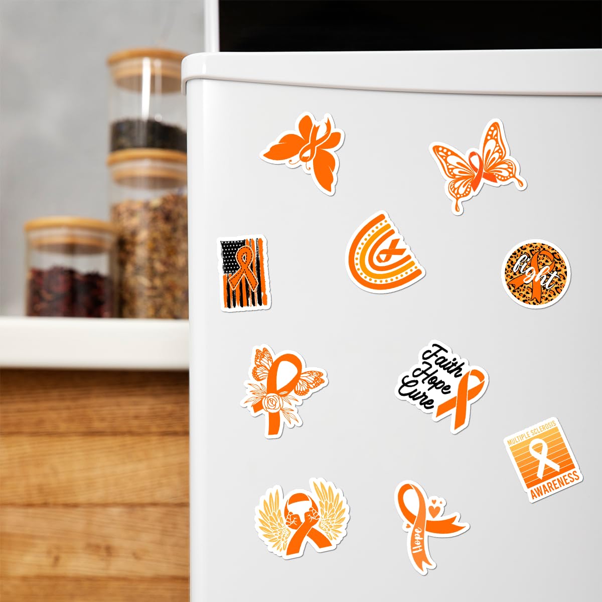 50 Pack Pcs Multiple Sclerosis Awareness Orange Ribbon Stickers for Water Bottles Waterproof Small Decals