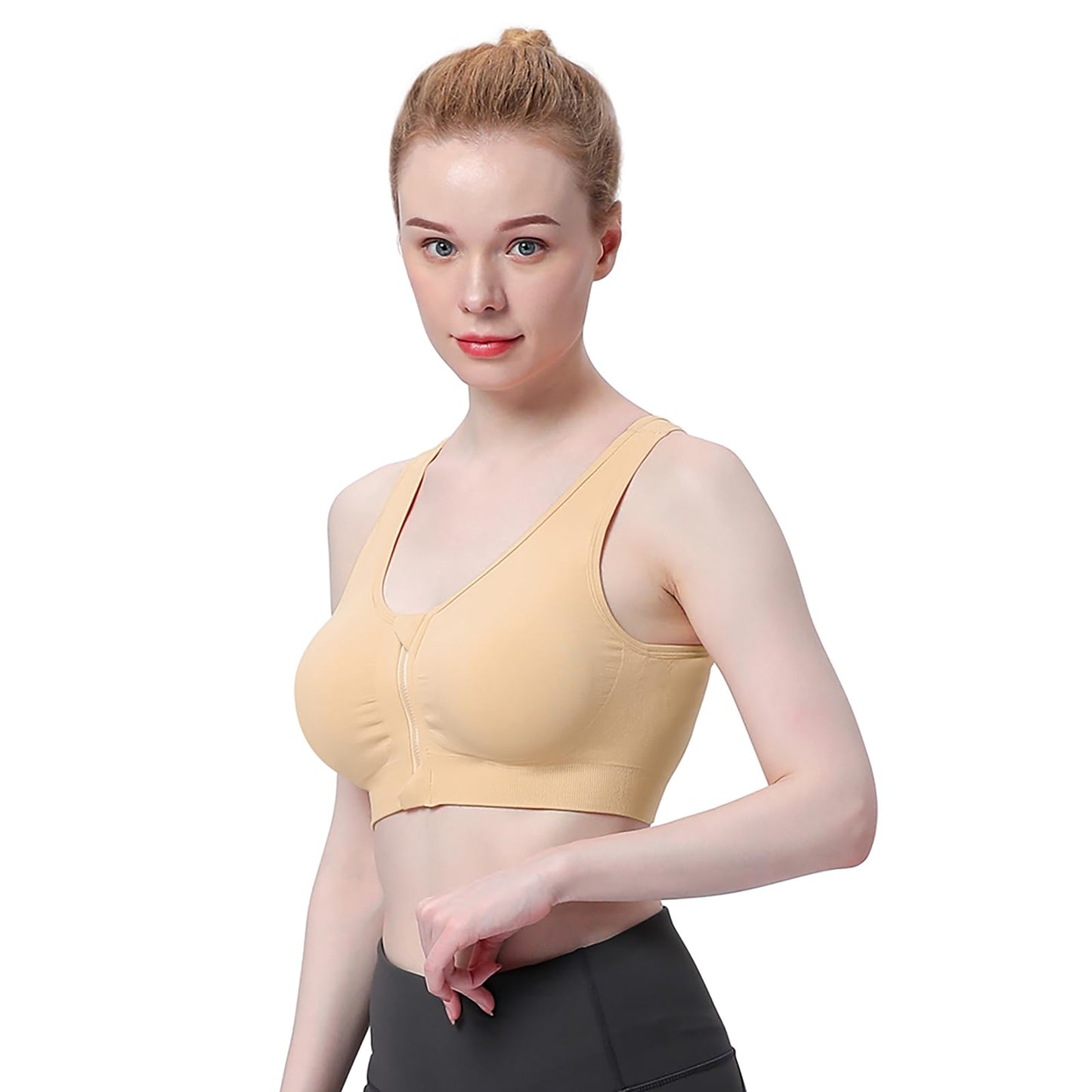 Women's Zip Front Sports Bra Wireless Post-Surgery Bra