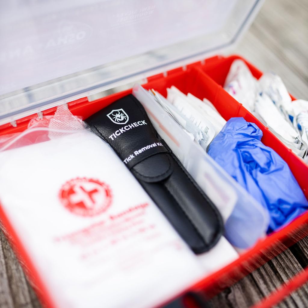 TickCheck Premium Tick Remover Kit - Stainless Steel Tick Remover + Tweezers, Leather Case, and Free Pocket Tick Identification Card (1)