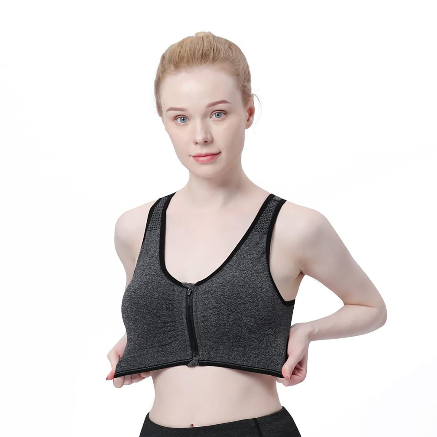 Women's Zip Front Sports Bra Wireless Post-Surgery Bra
