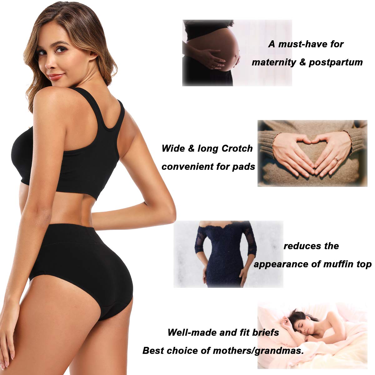 Molasus Women's Soft Cotton Underwear Briefs High Waisted 5 pack