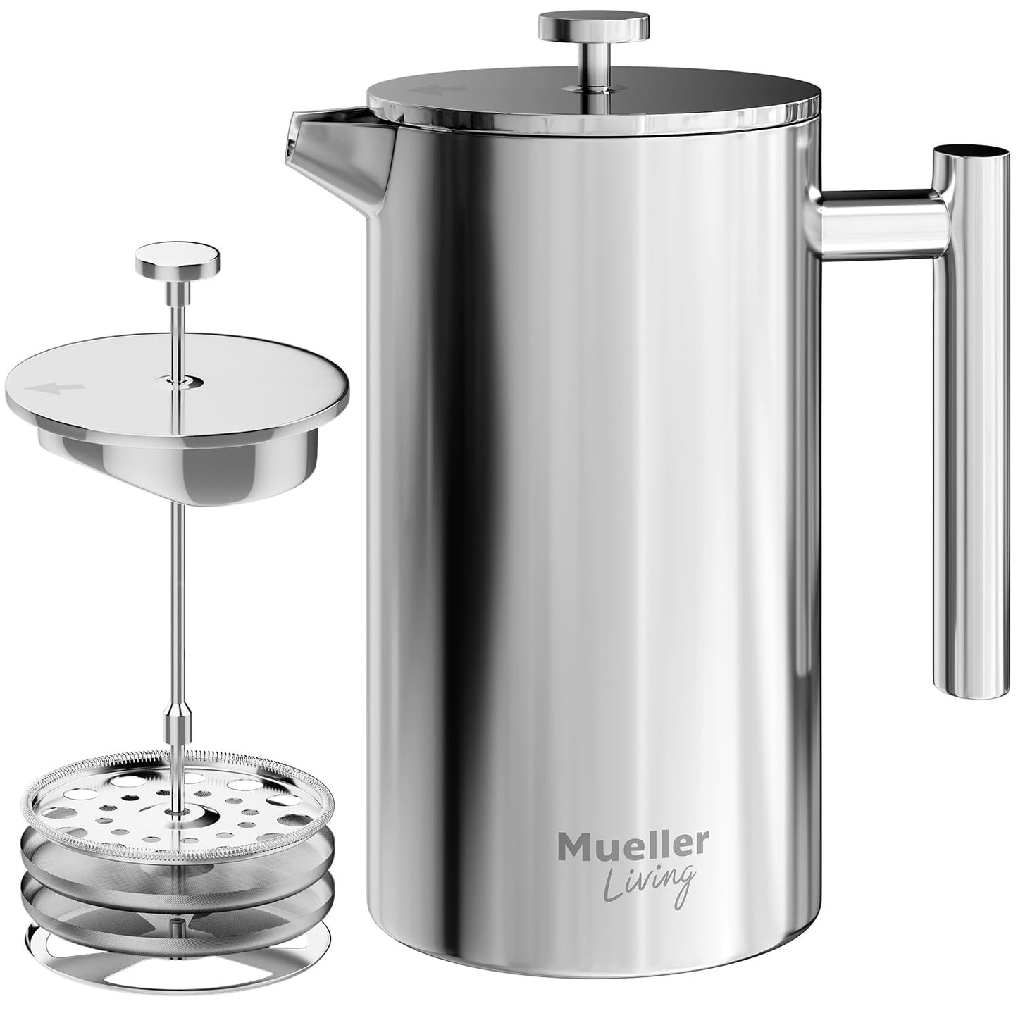 MuellerLiving French Press Coffee Maker 34oz, All Stainless Steel