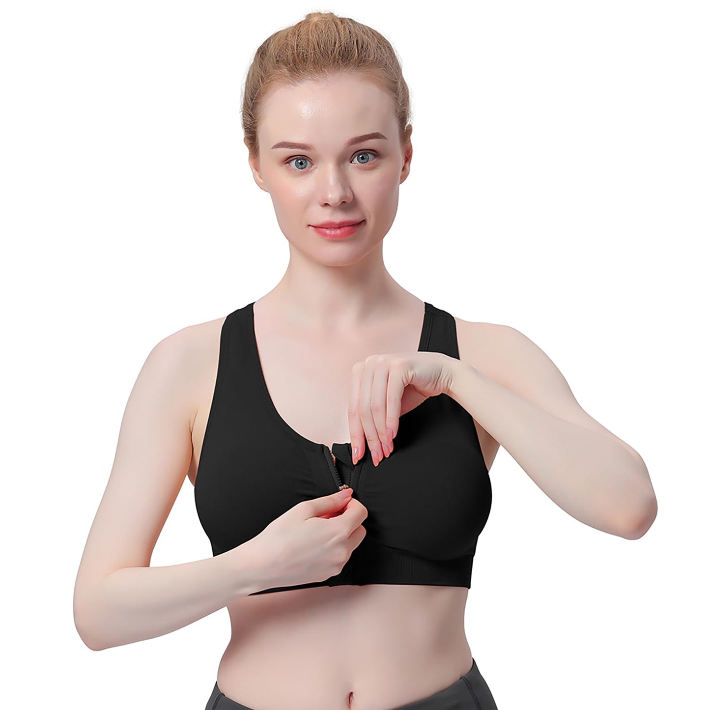 Women's Zip Front Sports Bra Wireless Post-Surgery Bra