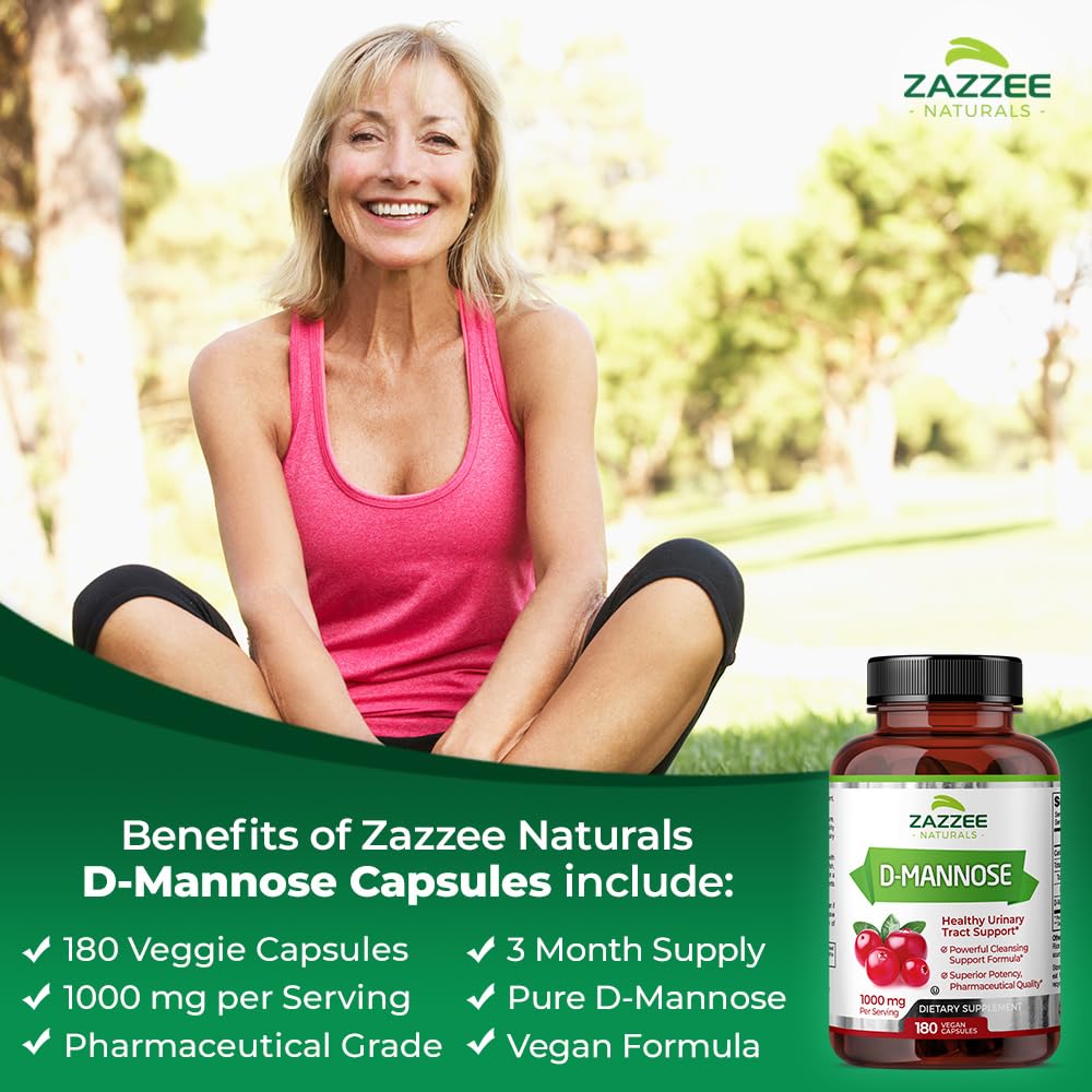 Zazzee D-Mannose, 1000 mg per Serving, 180 Vegan Capsules