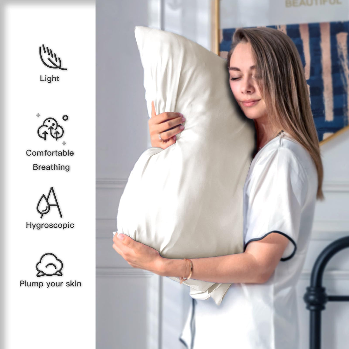 Mulberry Silk Pillow Cases Standard Size Silk Pillowcase with Zipper(Beige,20"X 26",1Pcs)