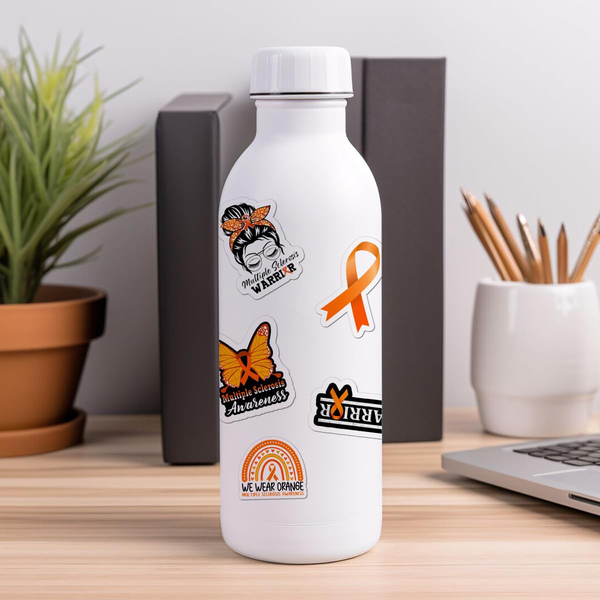 50 Pack Pcs Multiple Sclerosis Awareness Orange Ribbon Stickers for Water Bottles Waterproof Small Decals