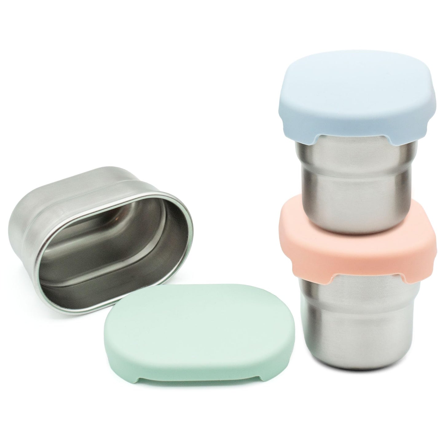 WeeSprout Stainless Steel Dip Containers with Leakproof Silicone Lids - 3 Pack - 2.7 Oz Reusable Snack & Sauce Cups - BPA-Free, Dishwasher & Freezer Safe Bento Box Lunch Boxes & Meal Prep Accessories