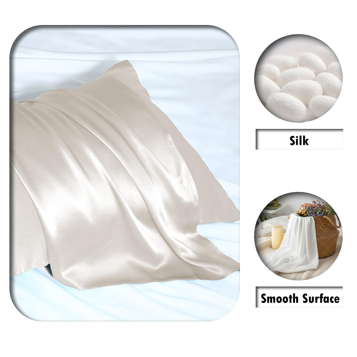 Mulberry Silk Pillow Cases Standard Size Silk Pillowcase with Zipper(Beige,20"X 26",1Pcs)