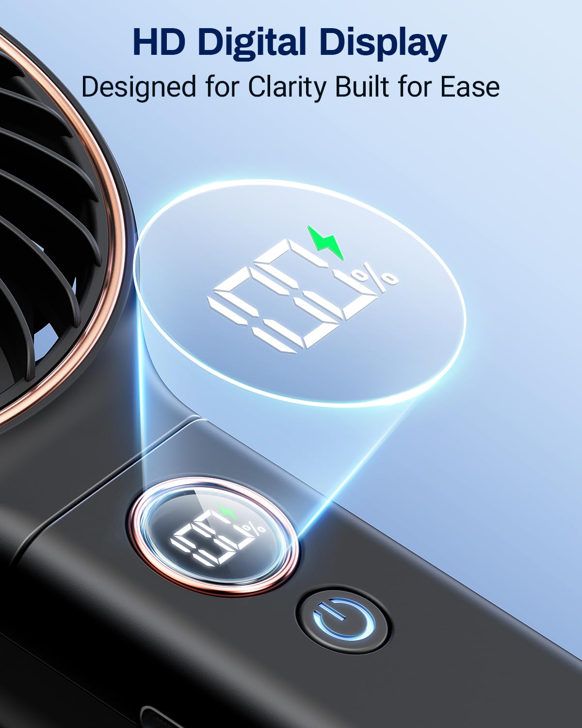 SWEETFULL Handheld Portable Fan, Rechargeable Battery, 6 Speed Wind, LED Digital Display