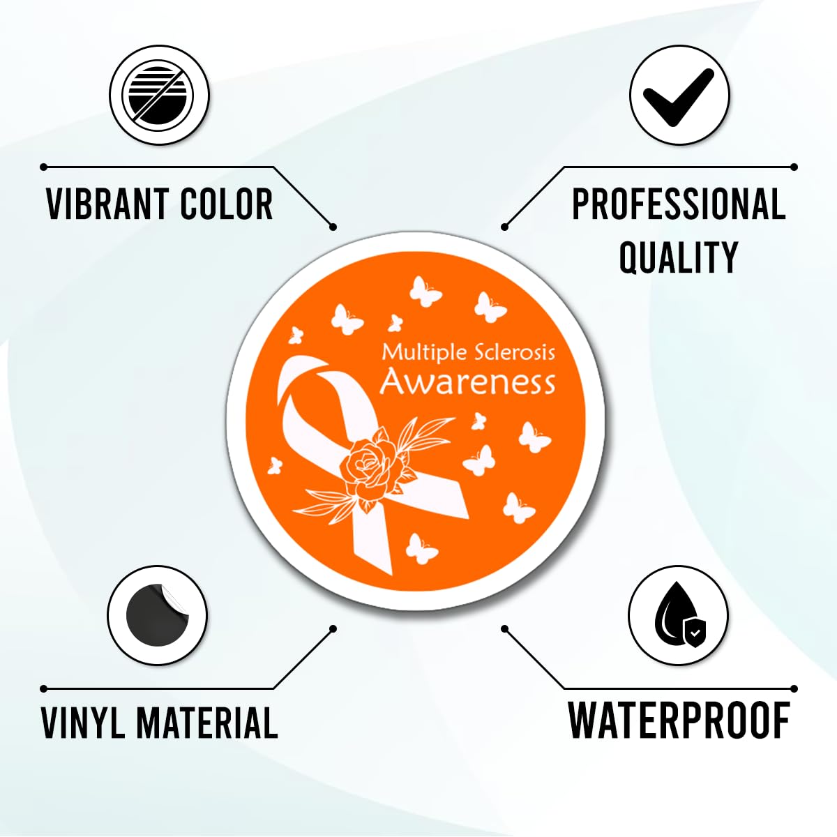 50 Pack Pcs Multiple Sclerosis Awareness Orange Ribbon Stickers for Water Bottles Waterproof Small Decals
