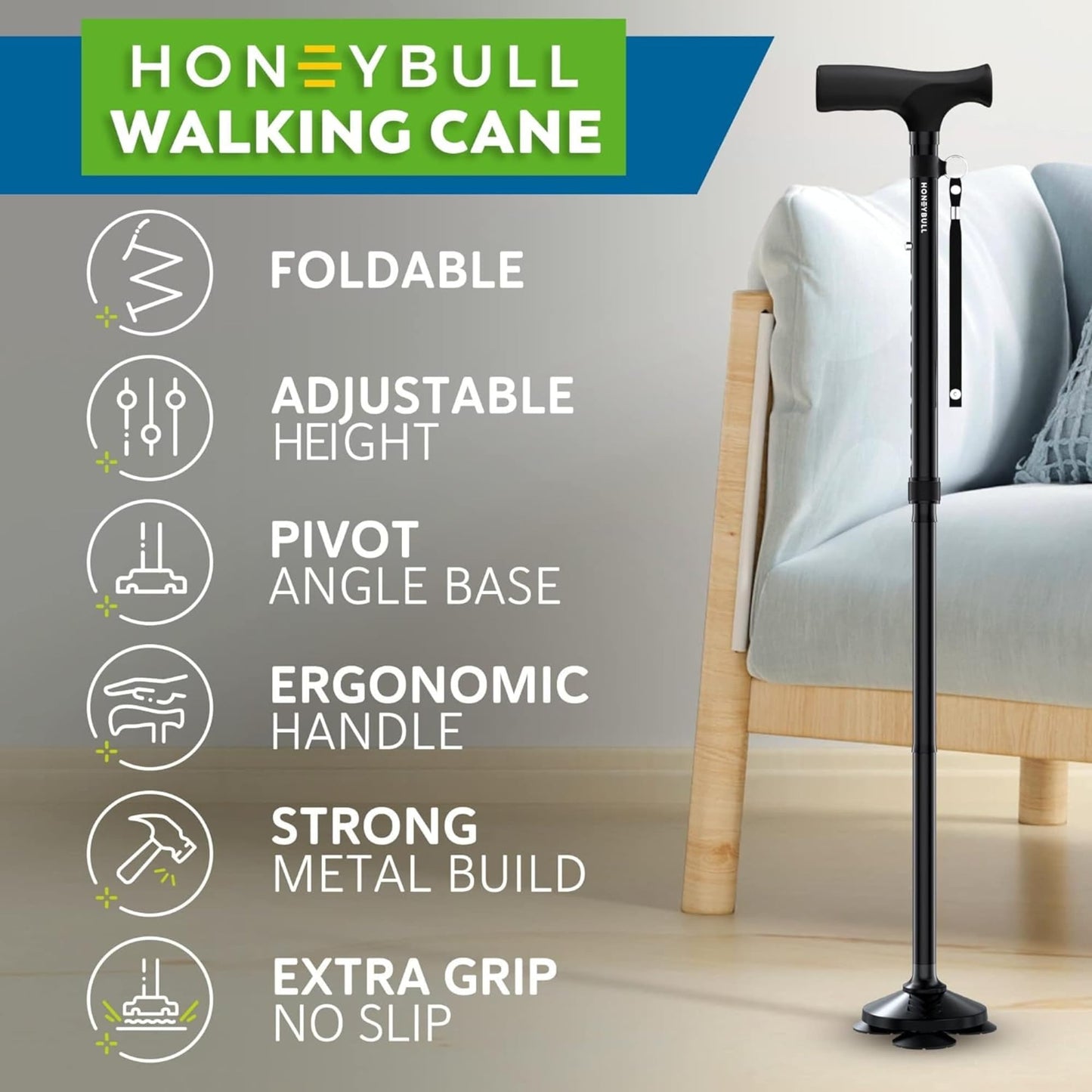 HONEYBULL Walking Cane for Men & Women