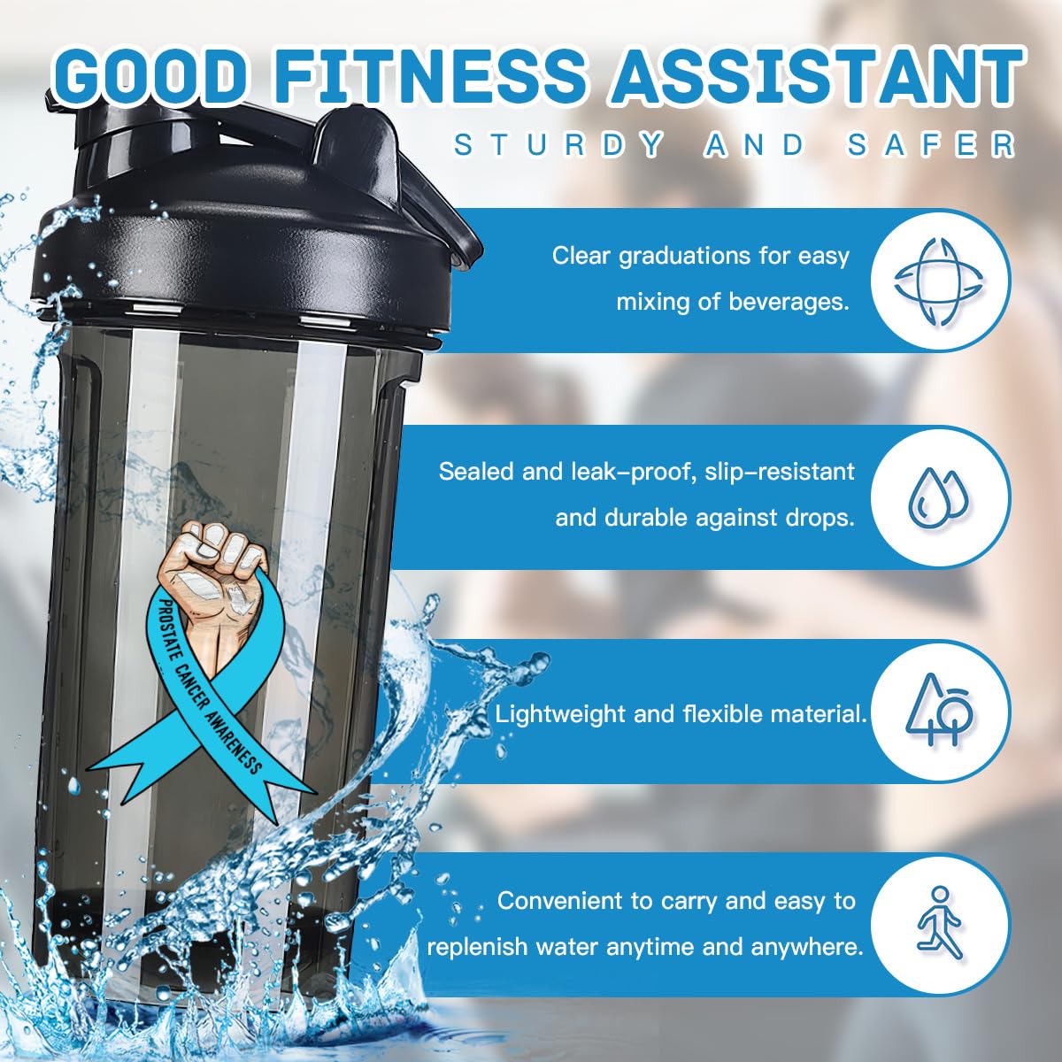 Prostate Cancer Awareness 18 Ounce Shaker Bottle Drink Mixer Leak-proof