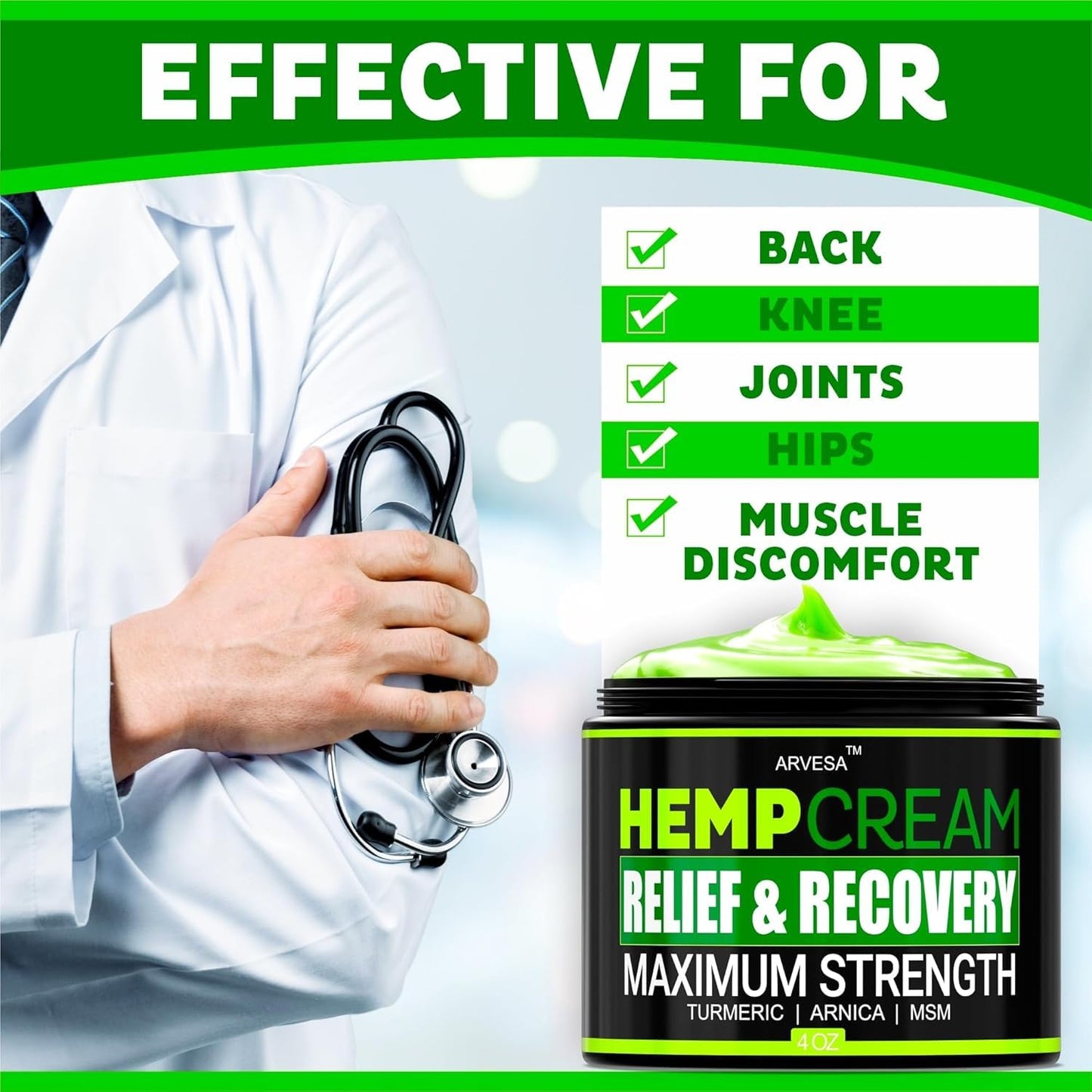 Natural Hemp Cream for Pain - Natural Hemp Oil Extract Lotion - 4 fl oz