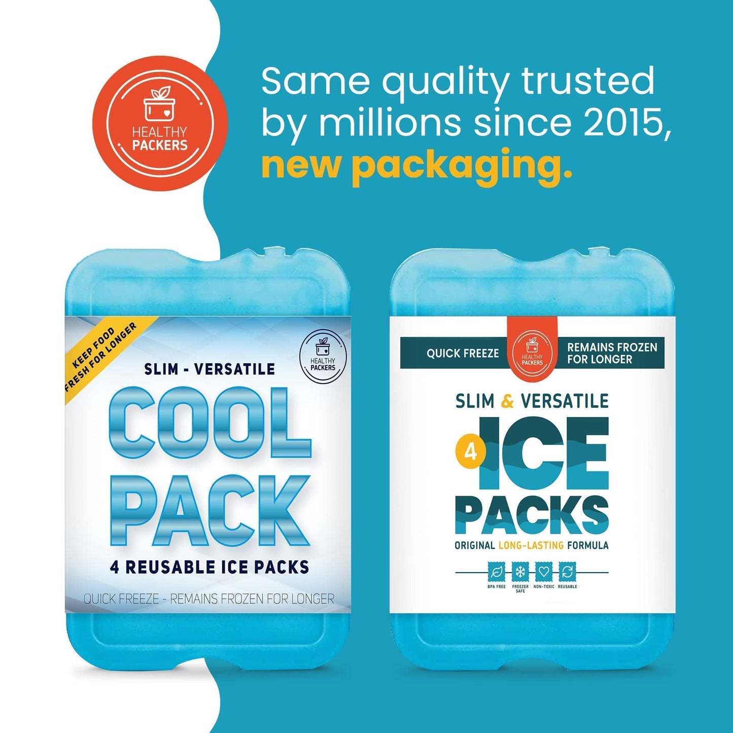 Healthy Packers Ice Packs for Lunch Boxes & Coolers - Freezer Packs (Set of 4)