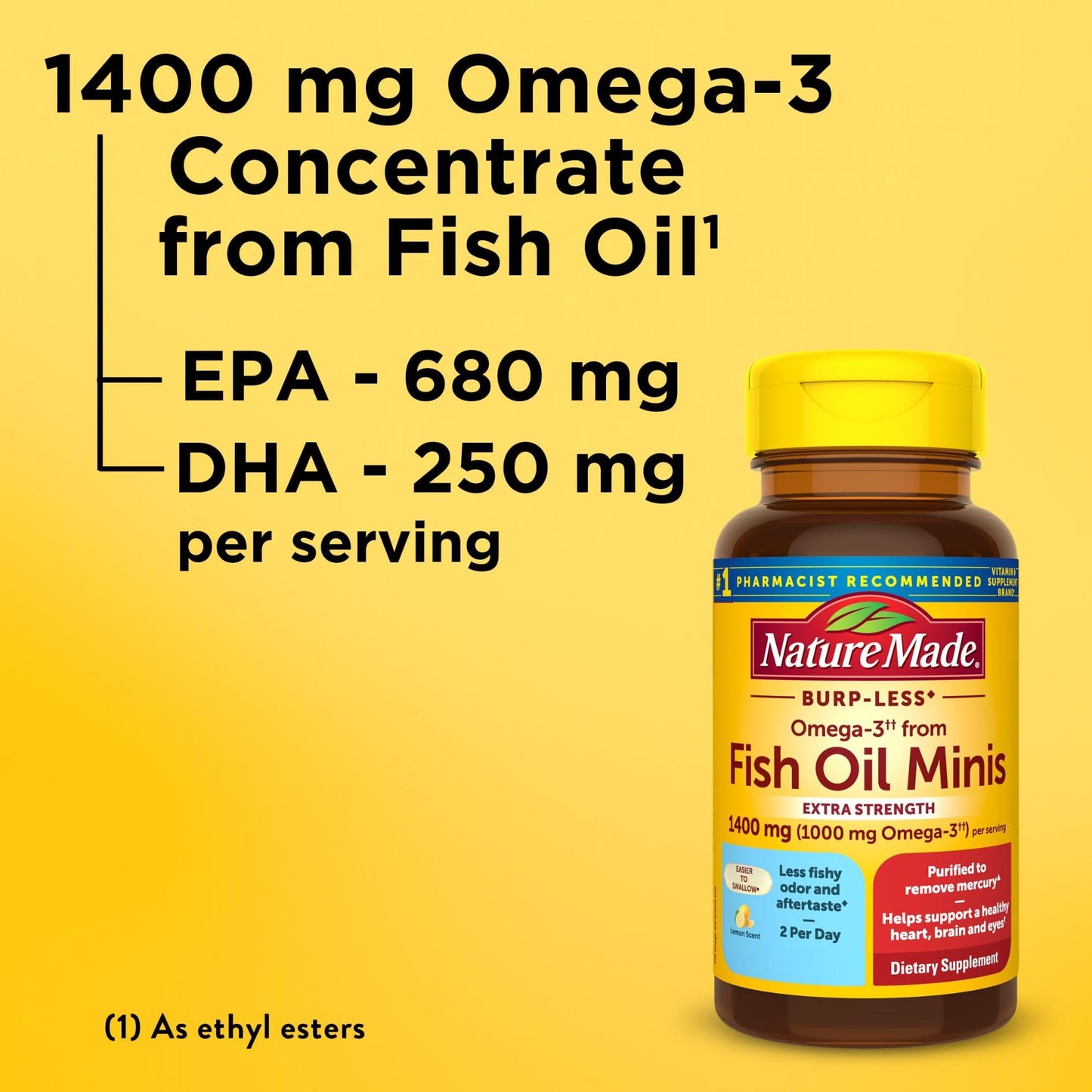 Nature Made Extra Strength Burp Less Fish Oil Omega 3 Supplements 1400 mg Minis