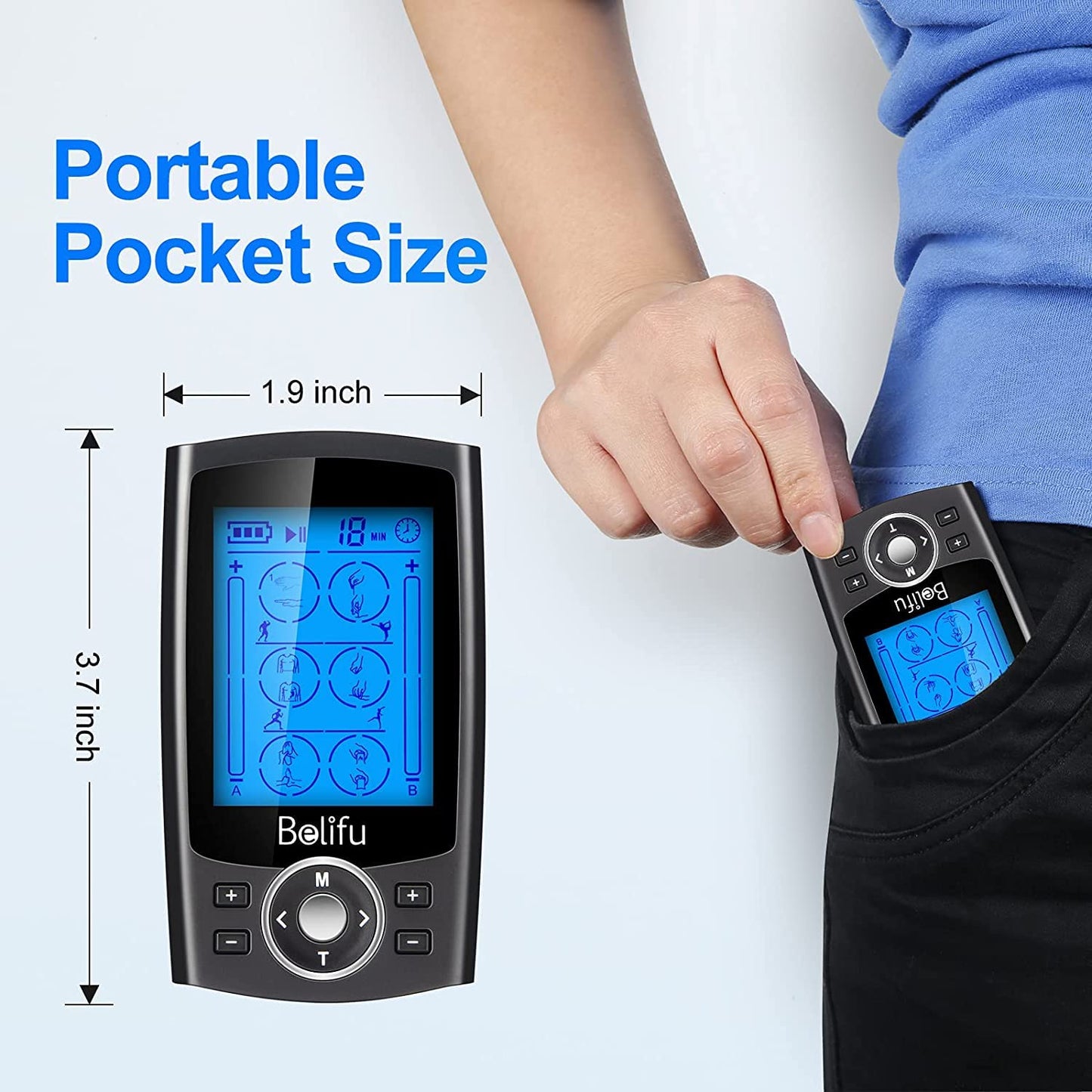 Belifu Dual Channel TENS EMS Unit 24 Modes Muscle Stimulator for Pain Relief Therapy