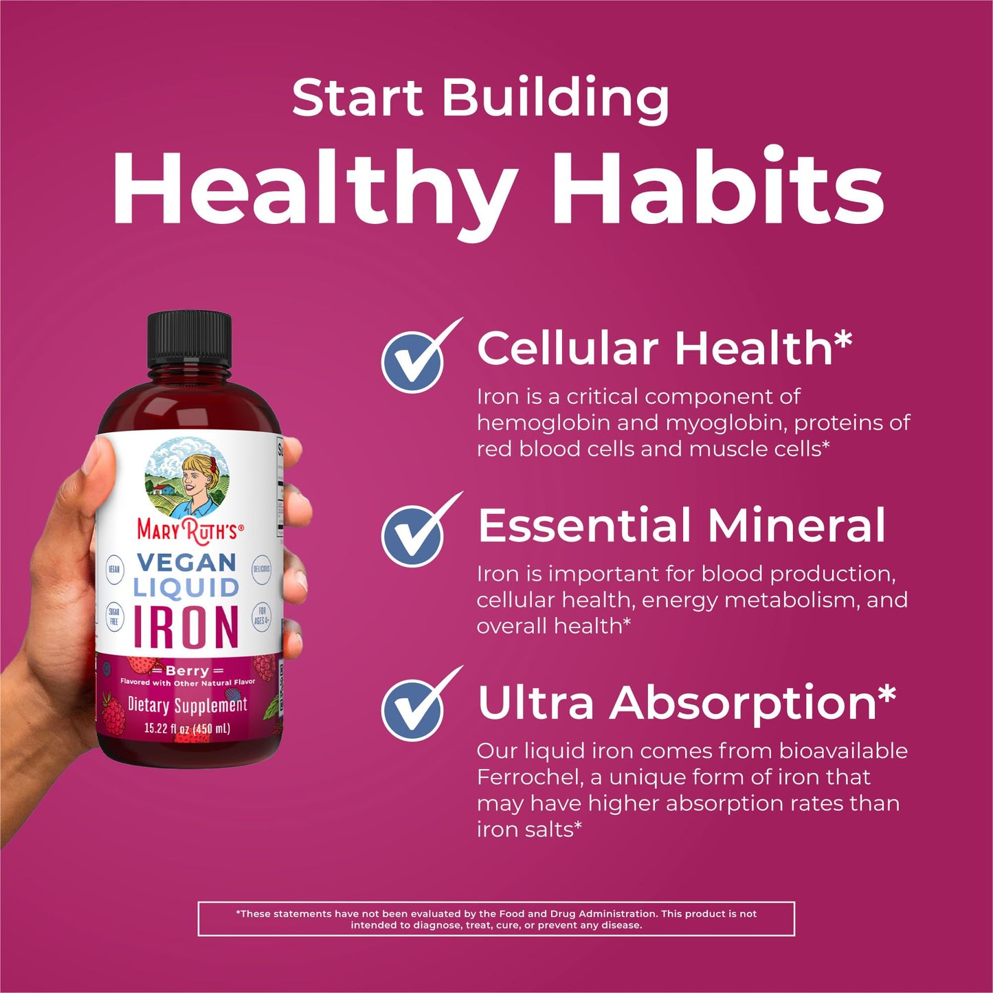 MaryRuth Organics Iron Supplement for Women Men & Kids, Liquid Iron Supplement for Women Men & Kids, 15.22 Fl Oz