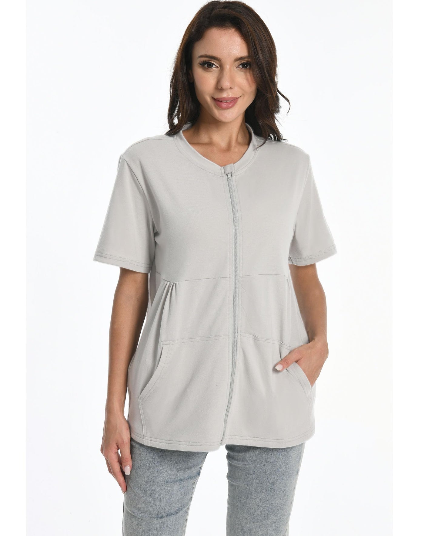 Post Mastectomy Zip Up Shirts with Drain Pockets