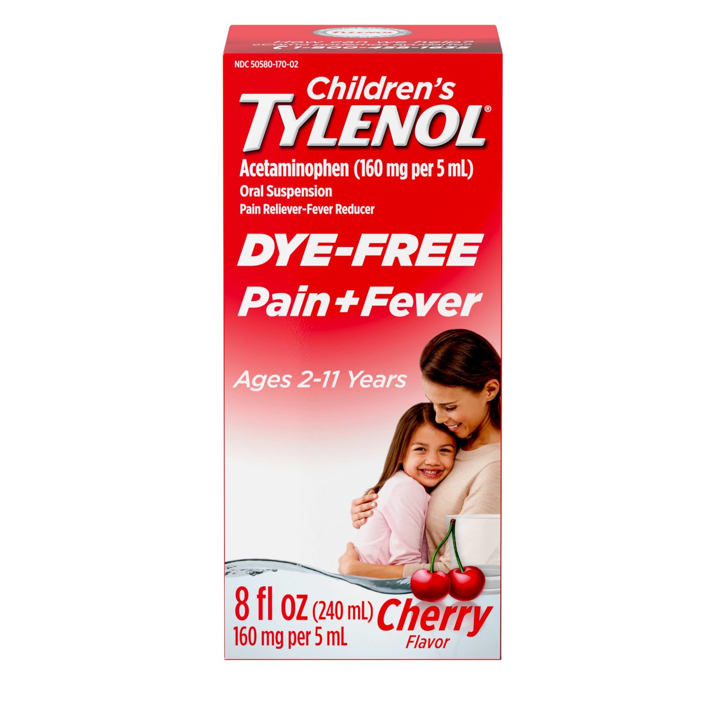 Children's Tylenol Liquid Pain Relief & Fever Medicine, Oral Suspension, Dye-Free, Acetaminophen,Cherry Flavor, 8 fl. oz