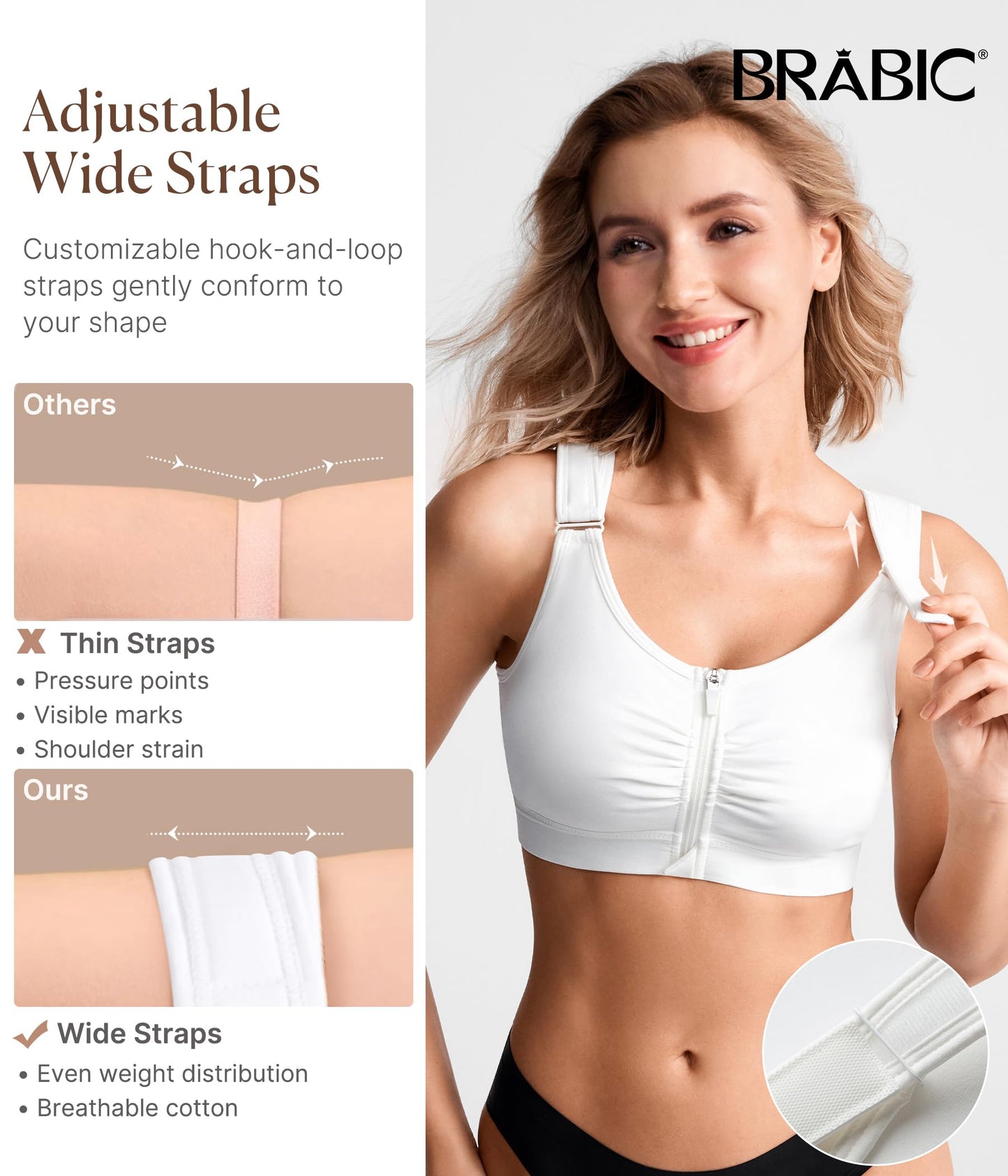 Zip Front Closure Everyday Bra for Women Post Surgery Compression