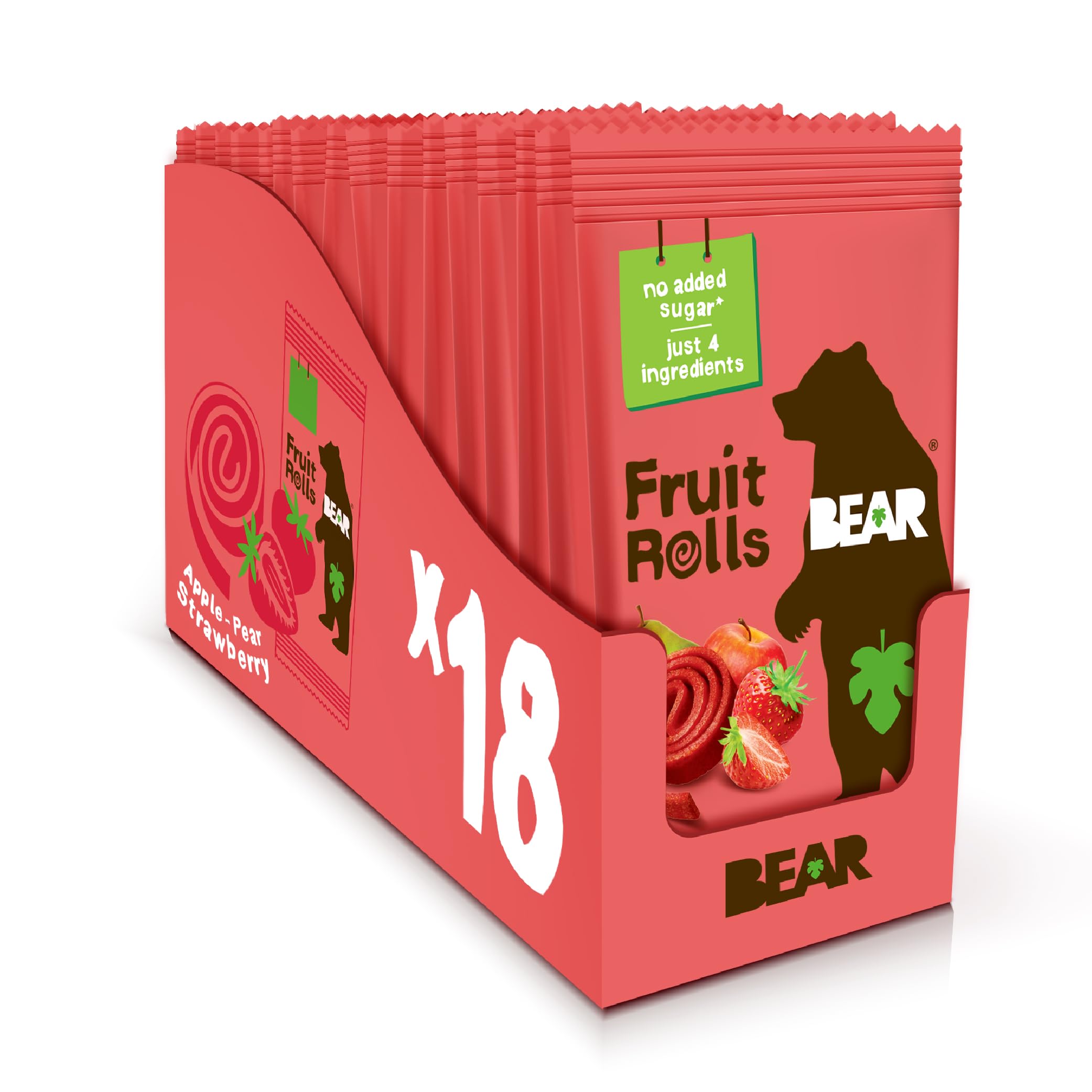 BEAR Real Fruit Snack Rolls - Gluten Free, Vegan, and Non-GMO 0.7 Ounce (Pack of 18)