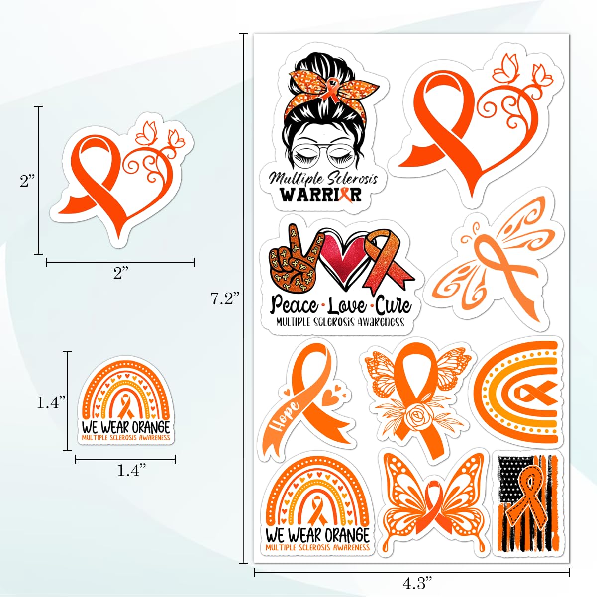 50 Pack Pcs Multiple Sclerosis Awareness Orange Ribbon Stickers for Water Bottles Waterproof Small Decals