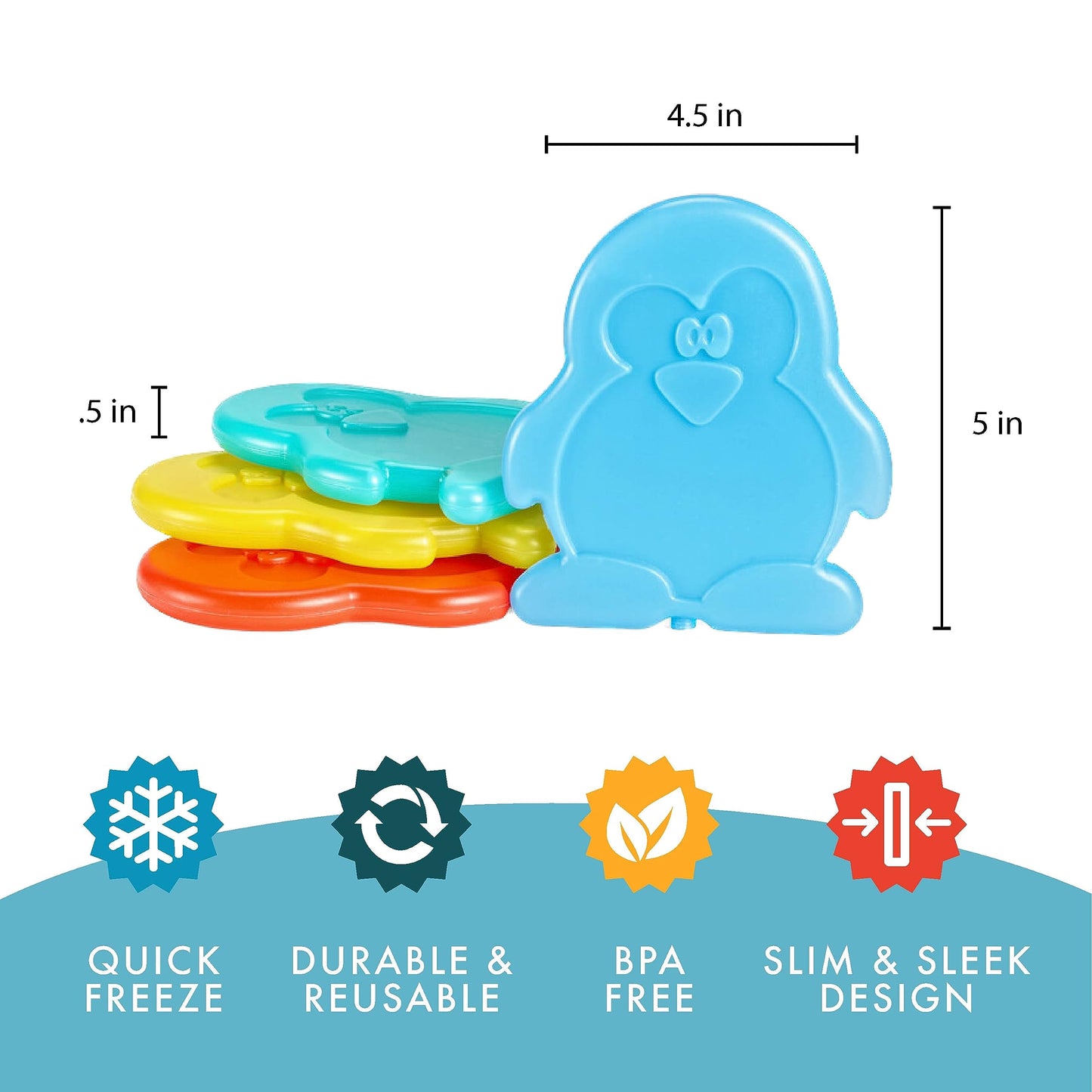 Fit & Fresh Cool Coolers Kids Lunch Box Ice Packs, Set of 4 (Penguin)