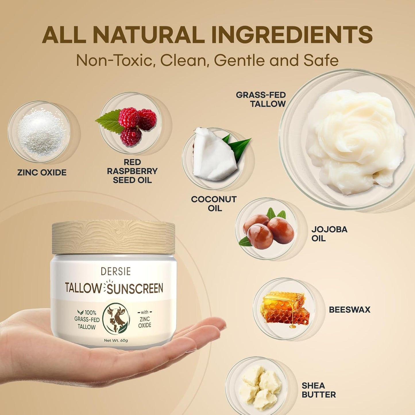 Beef Tallow Sunscreen with Zinc Oxide