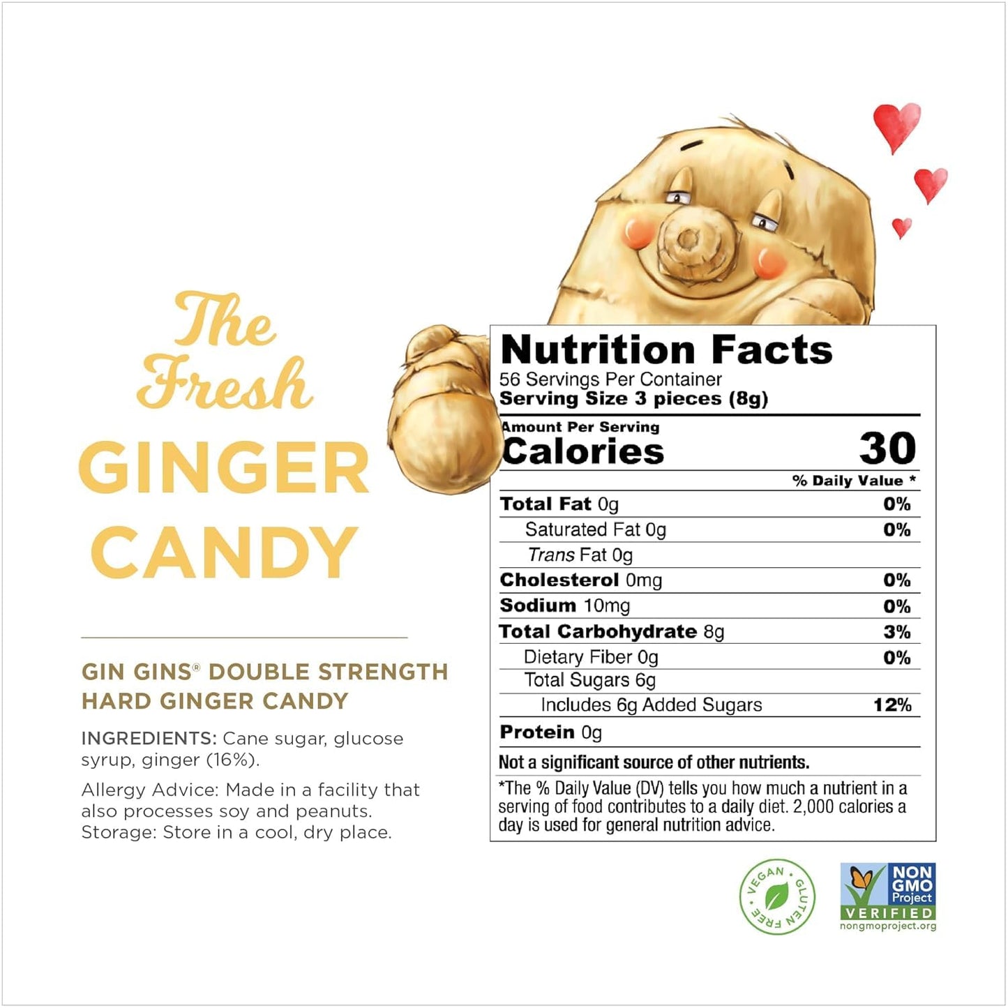 GIN GINS Double Strength Ginger Hard Candy – Large 1 lb Bag