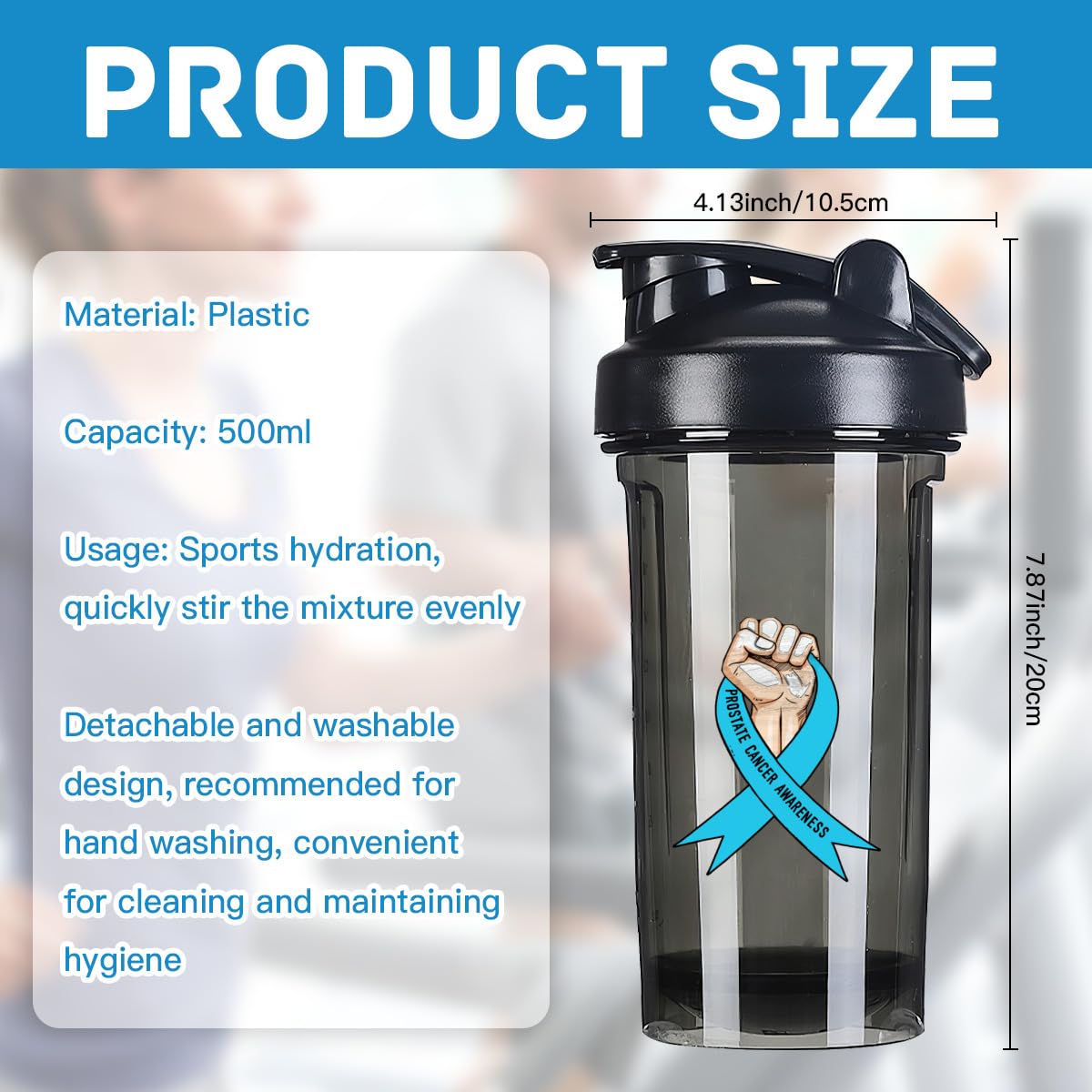 Prostate Cancer Awareness 18 Ounce Shaker Bottle Drink Mixer Leak-proof