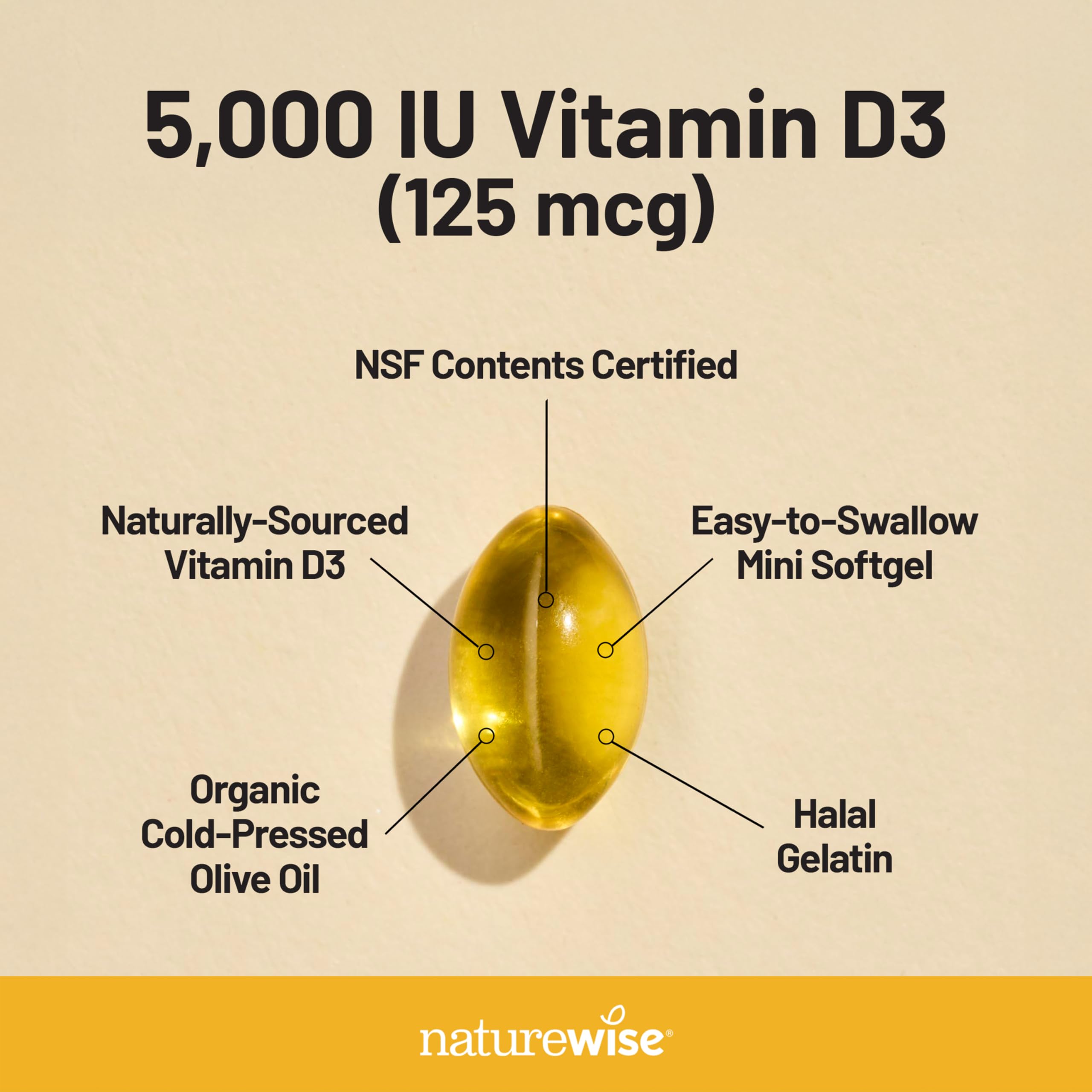 NatureWise Vitamin D3 5000iu (125 mcg) 200-Day Supply for Immune Support,(Mini Softgel), 200 Count