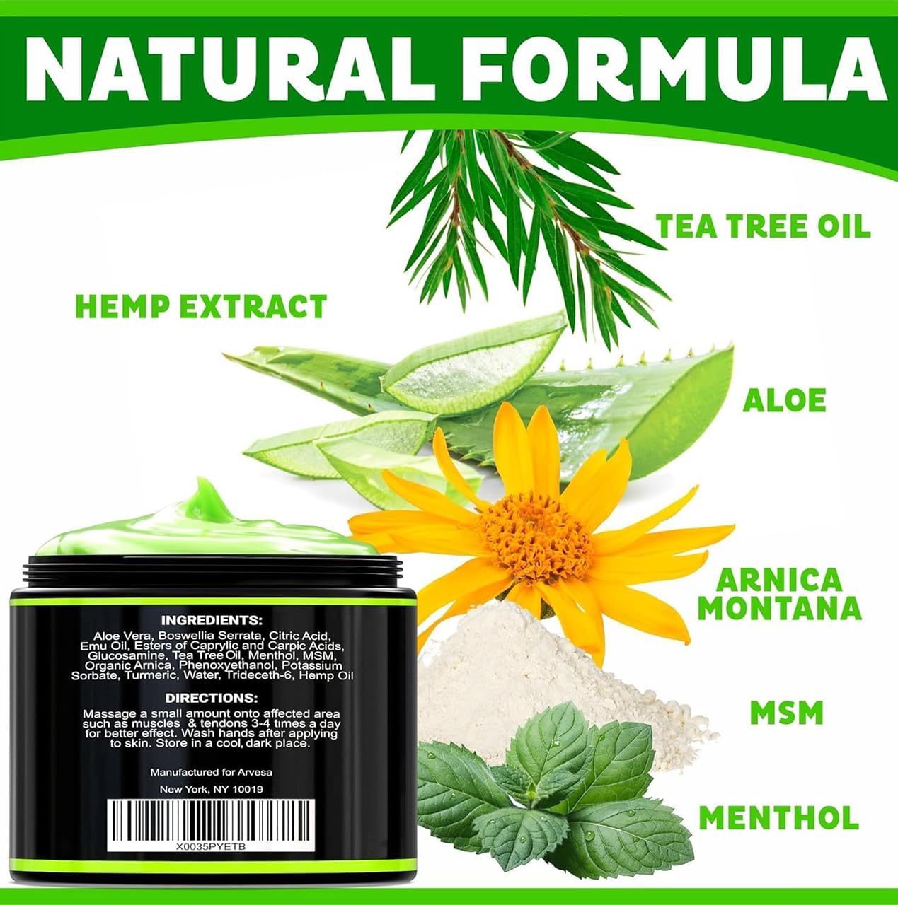Natural Hemp Cream for Pain - Natural Hemp Oil Extract Lotion - 4 fl oz