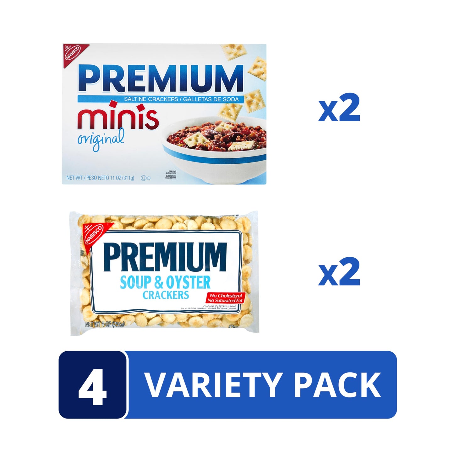 Premium Saltine Crackers Variety Pack, 2 Mini and 2 Soup & Oyster Crackers