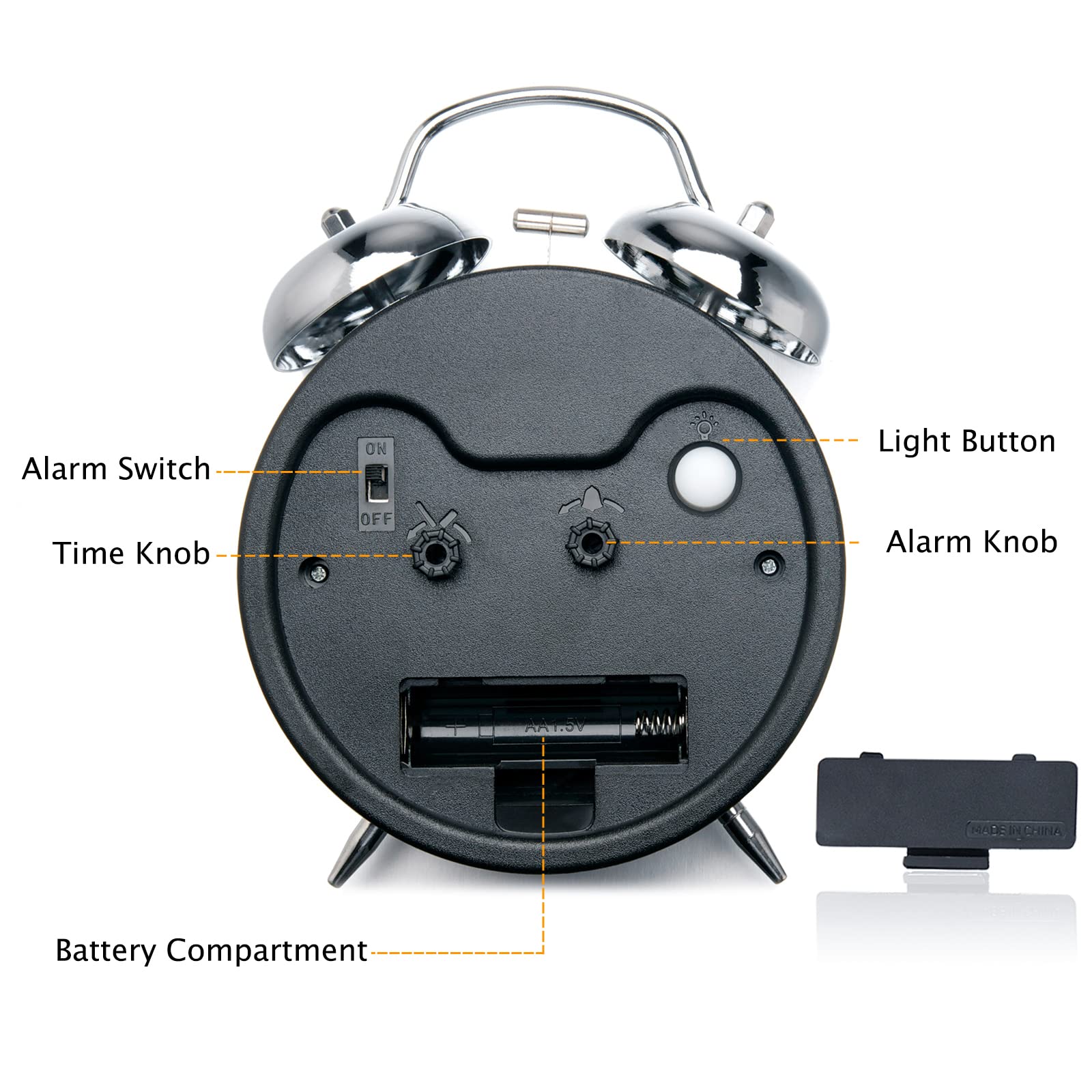 Peakeep Loud Alarm Clock for Heavy Sleepers Adults, Metal 4.5 Inches