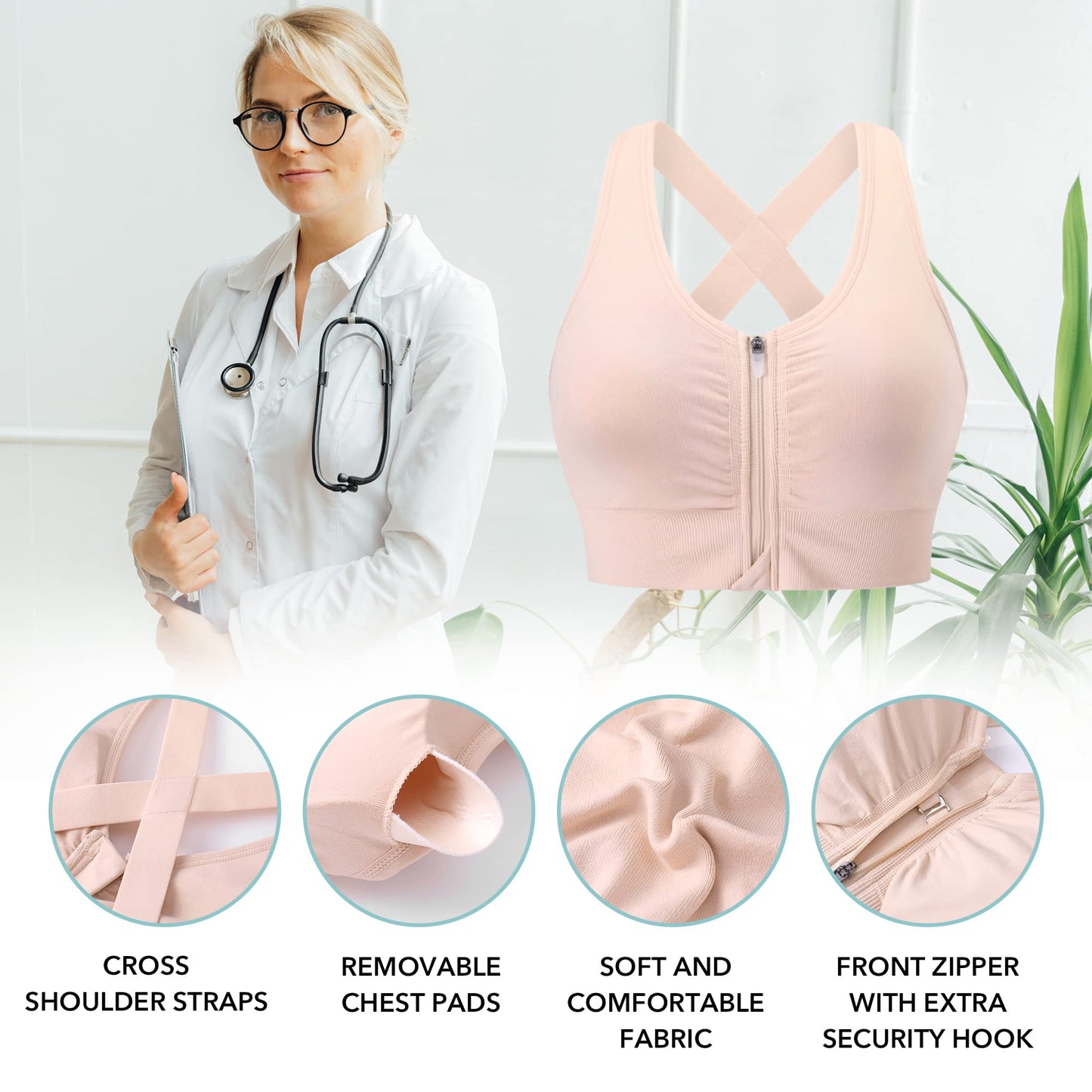 Zip Front Post-Surgery Bra