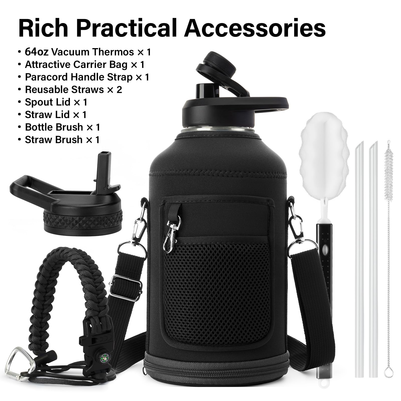 Insulated Stainless Steel Water Bottle, BPA-Free 64 oz
