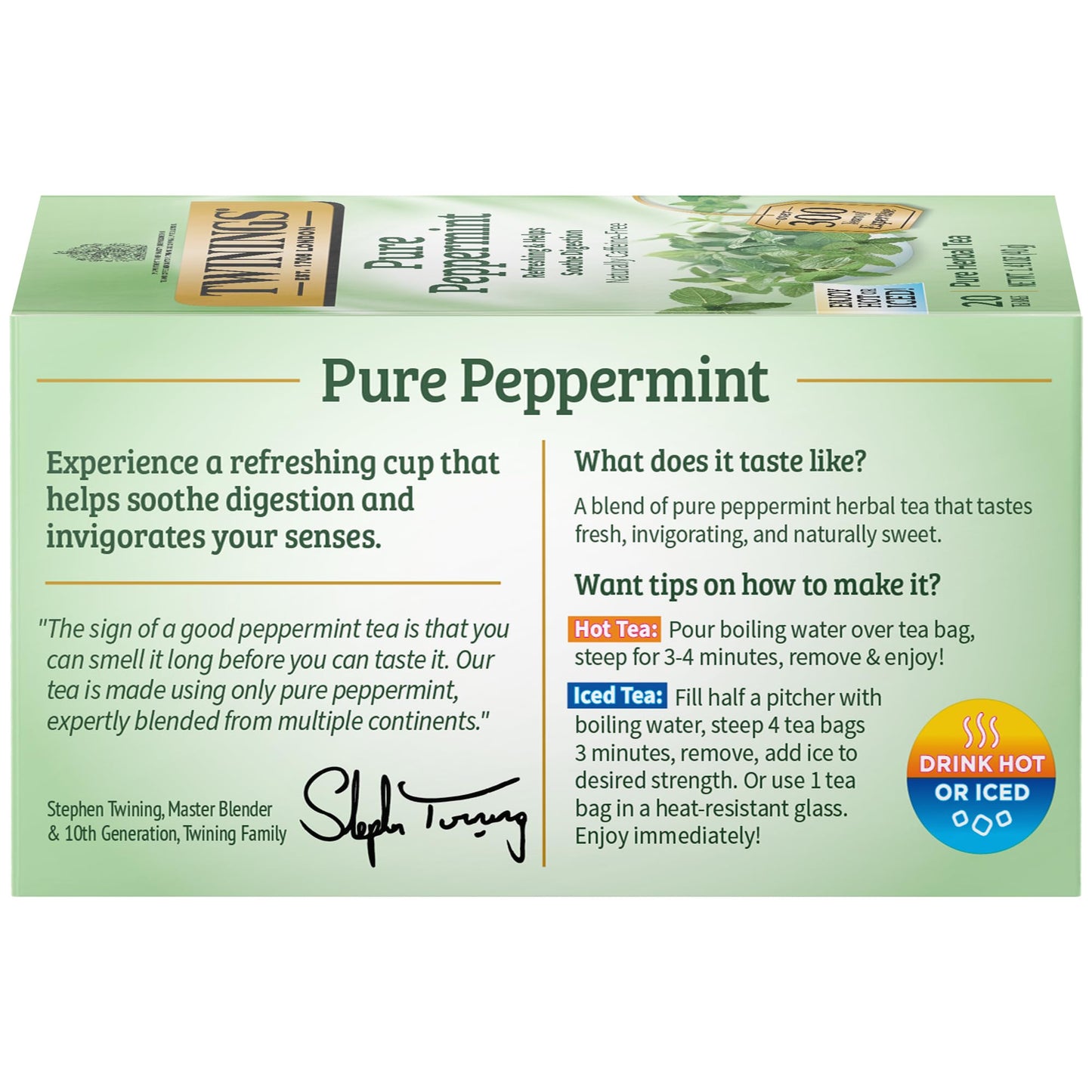 Twinings Pure Peppermint Herbal Tea Individually Wrapped Bags, 20 Count