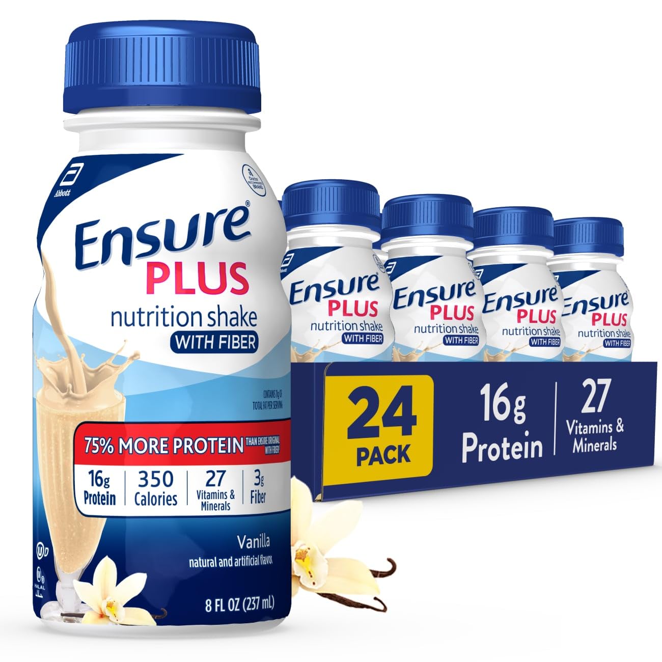 Ensure Plus Vanilla Nutrition Shake With Fiber , 8 fl oz - 24 Pack