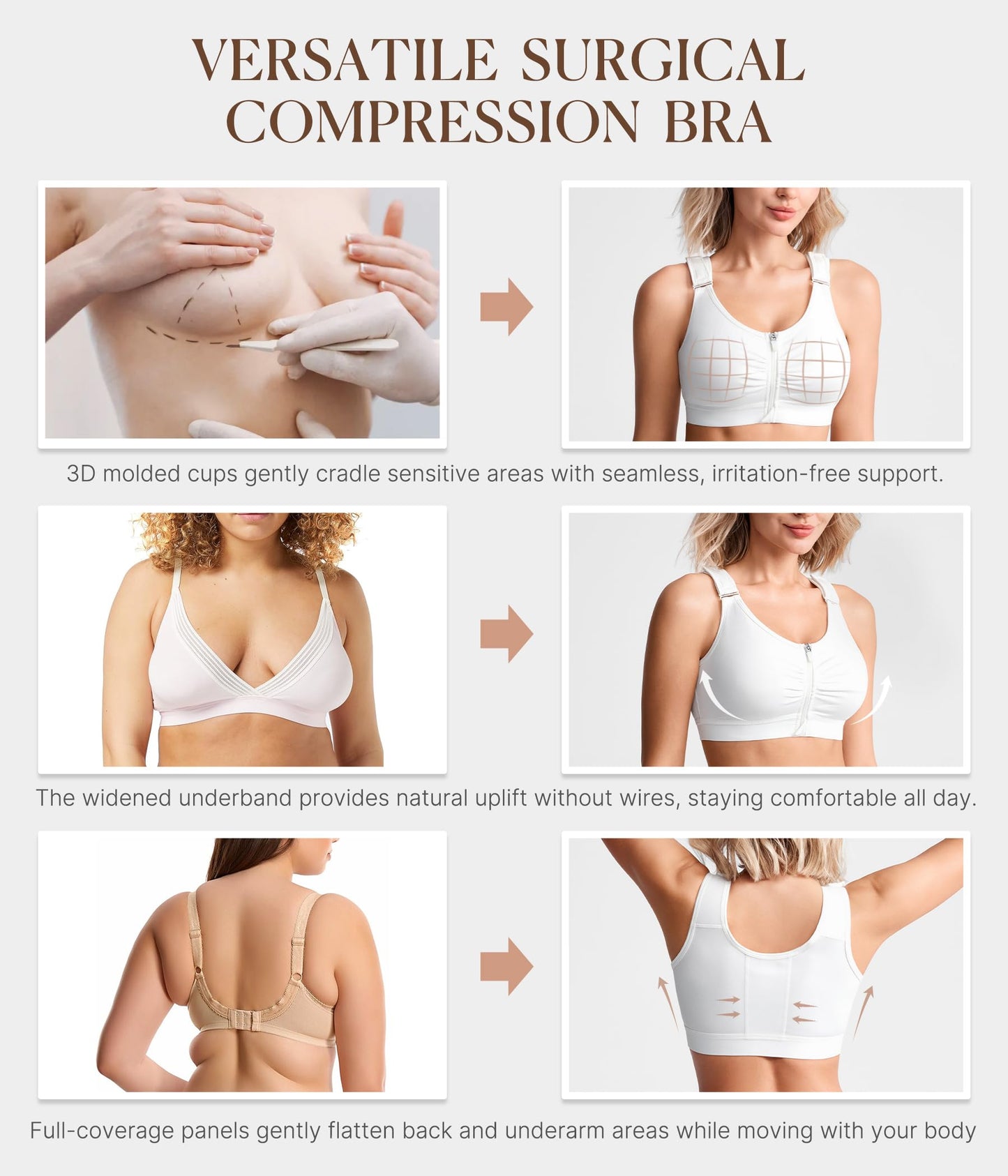 Zip Front Closure Everyday Bra for Women Post Surgery Compression