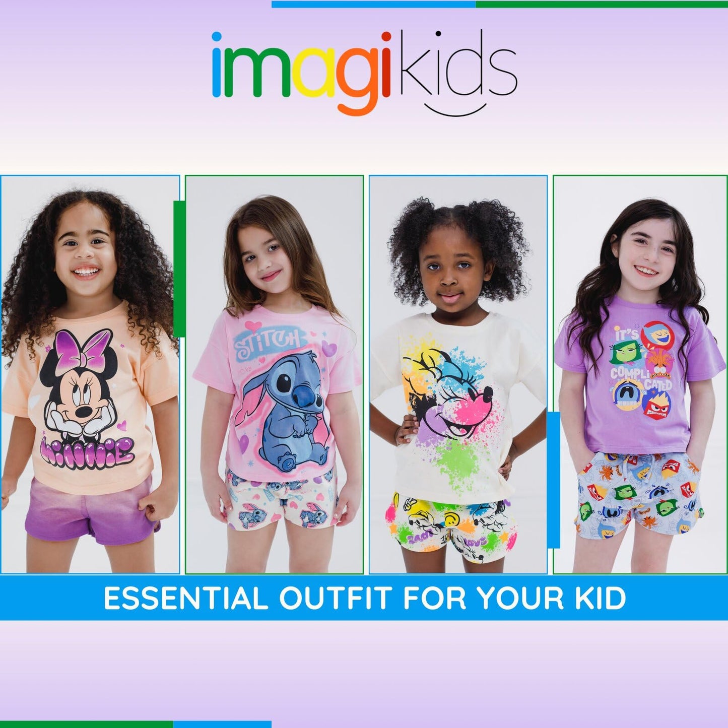 Disney Inside Out Big Girls T-Shirt and French Terry Shorts Outfit Set Lavender/Blue Inside Out 10-12