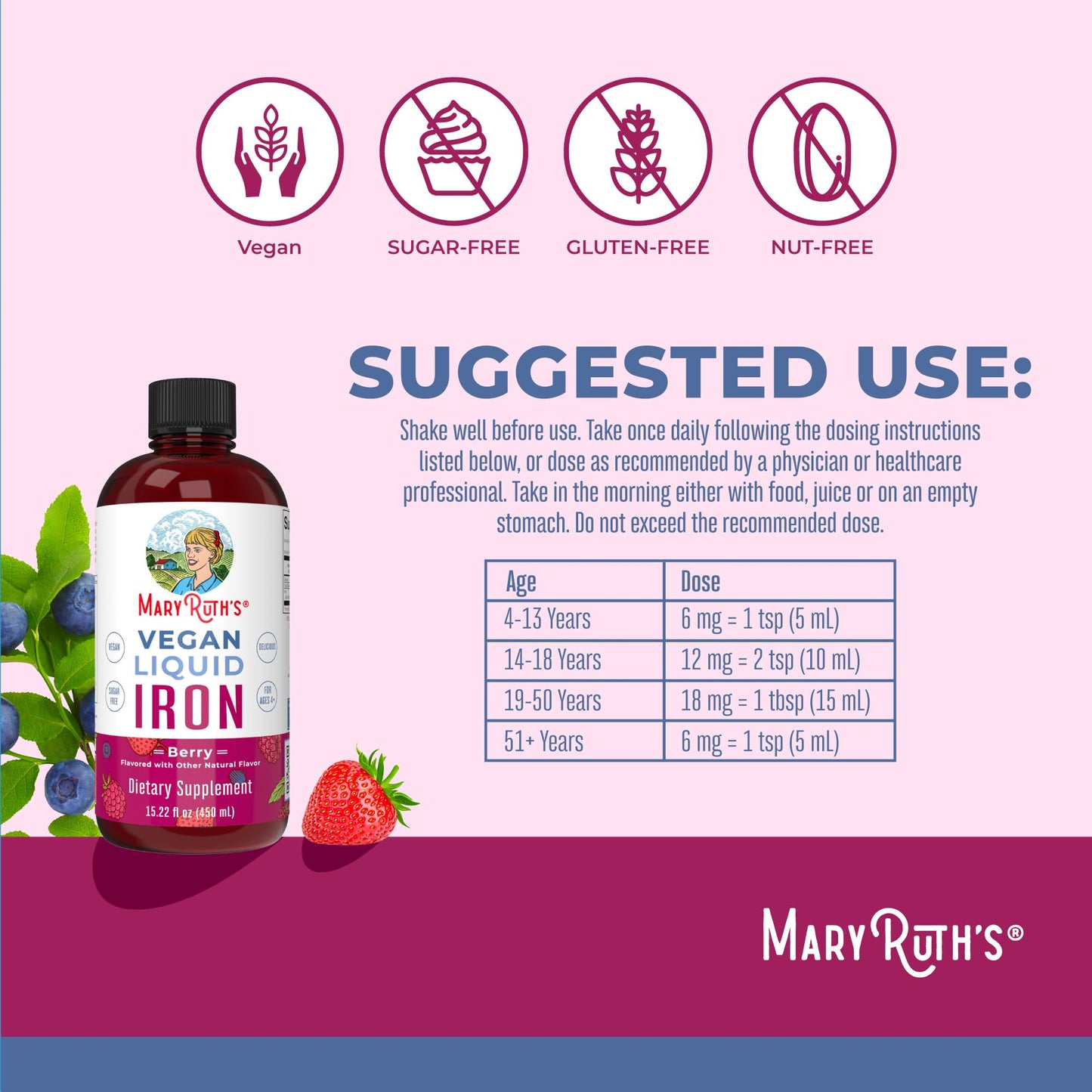 MaryRuth Organics Iron Supplement for Women Men & Kids, Liquid Iron Supplement for Women Men & Kids, 15.22 Fl Oz