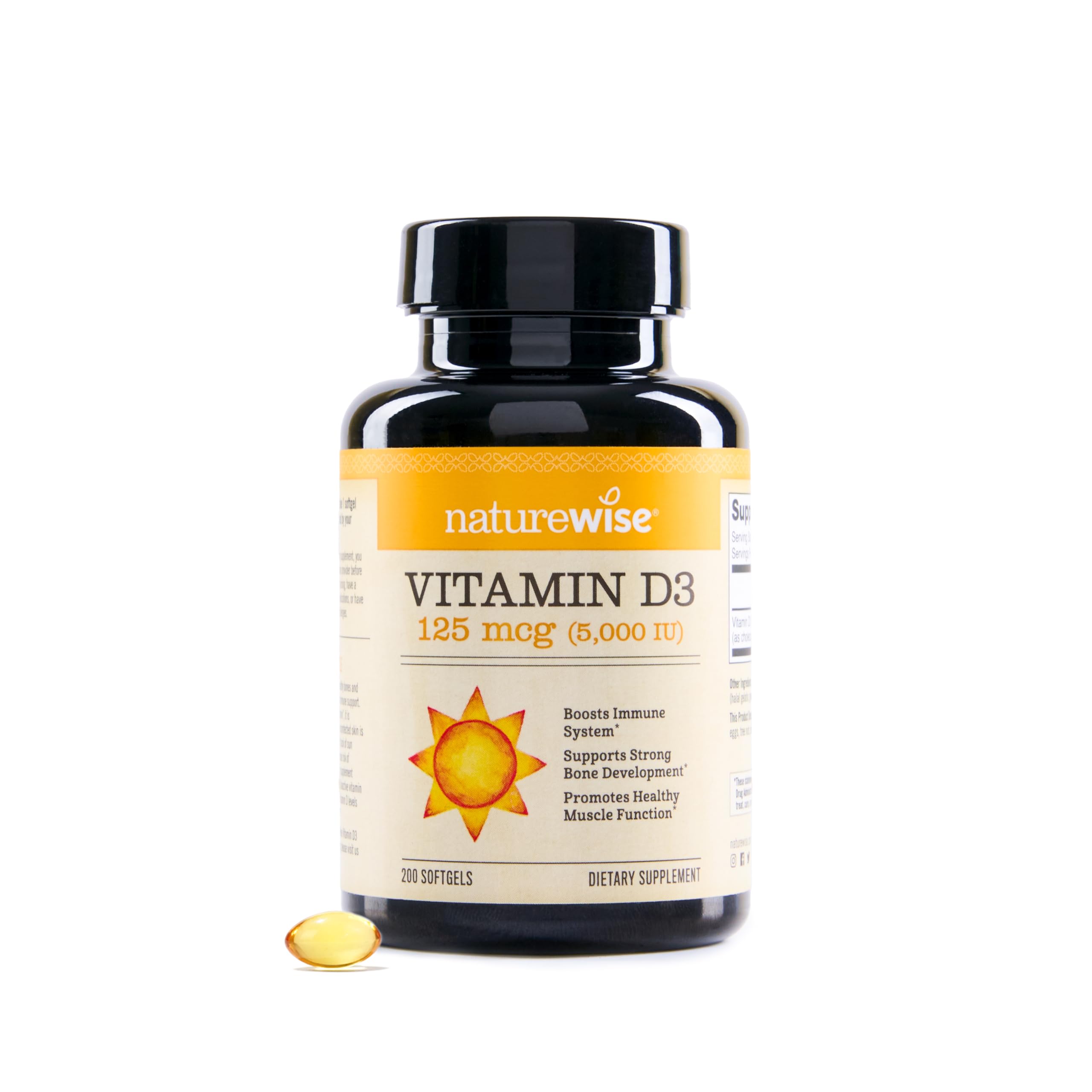 NatureWise Vitamin D3 5000iu (125 mcg) 200-Day Supply for Immune Support,(Mini Softgel), 200 Count