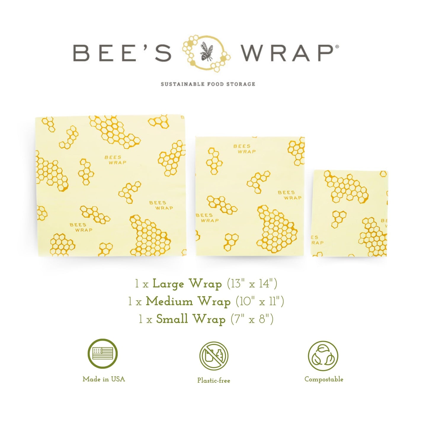 Bee's Wrap Beeswax Wraps for Food - Honeycomb 3 Pack