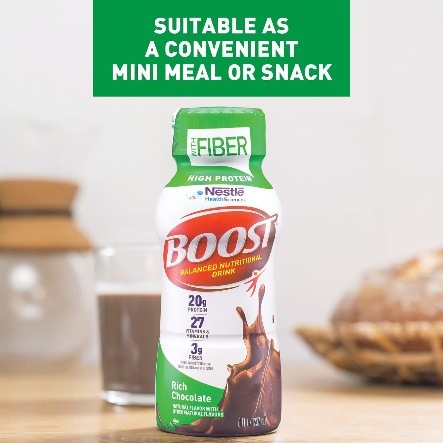 BOOST High Protein with Fiber Ready to Drink Complete Nutritional Drink, 8 fl oz Bottle, 24 Pack