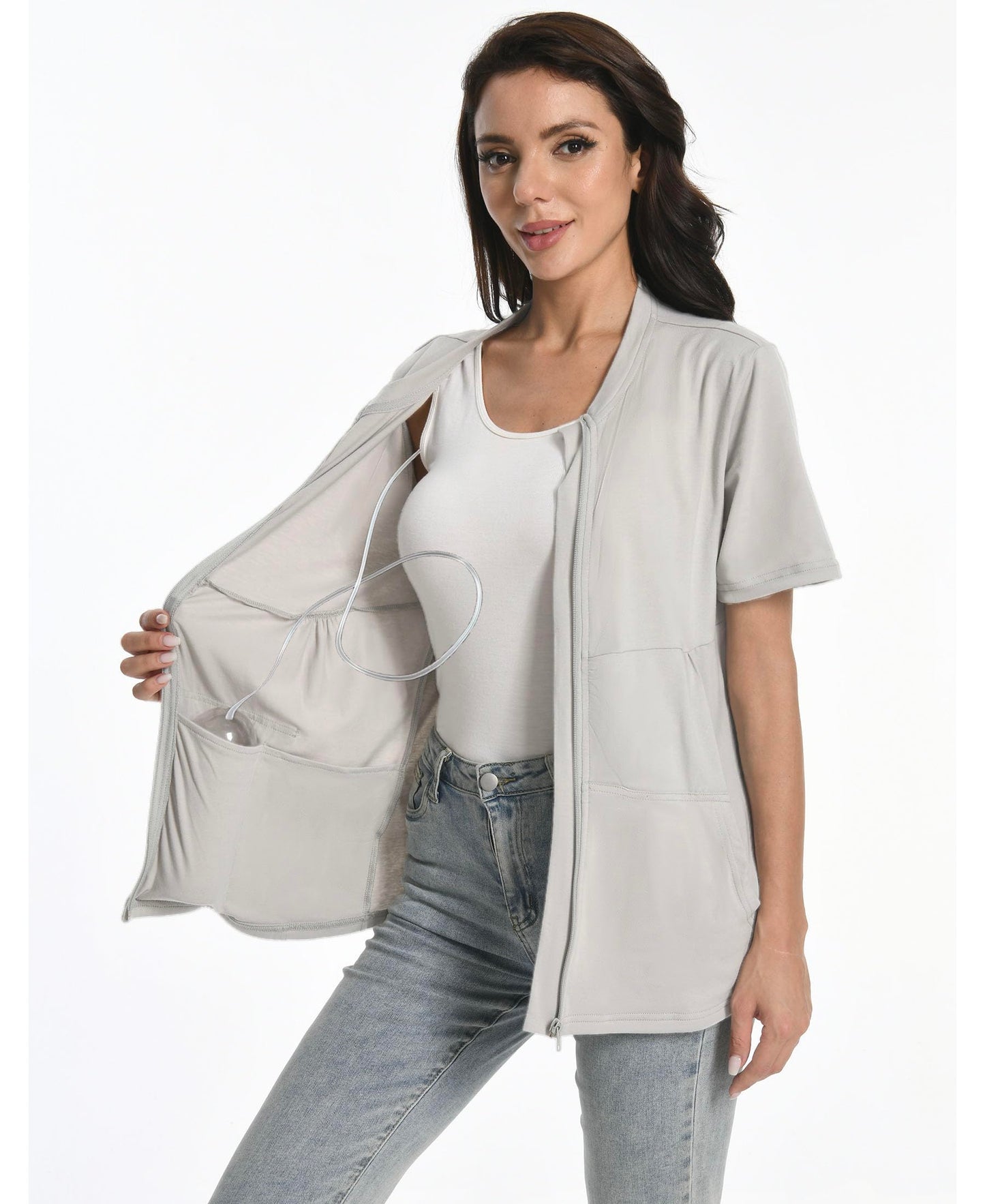 Post Mastectomy Zip Up Shirts with Drain Pockets